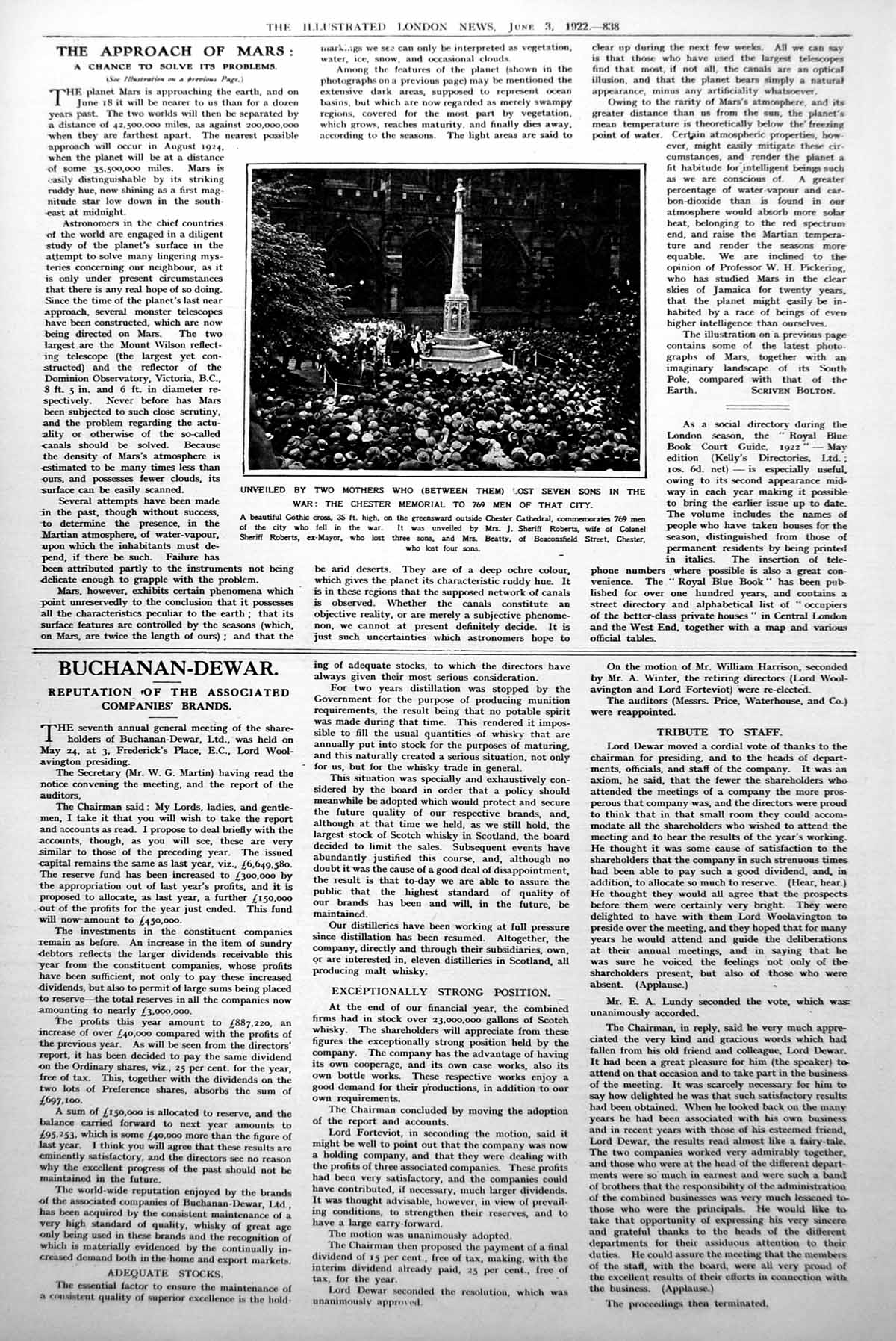 Old Vintage Print Chester Memorial Gothic Cross Unveiled World War I 1922 20th