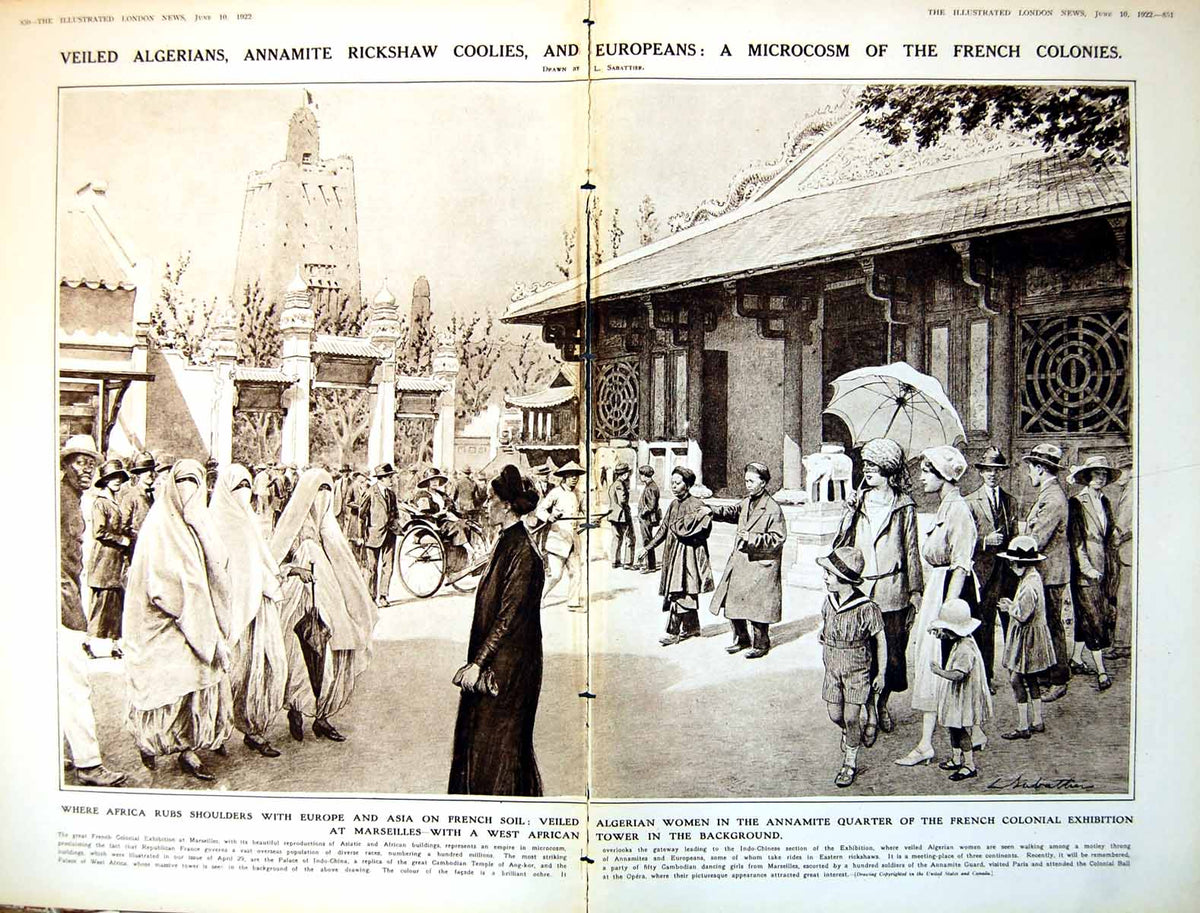 Antique Print Damaged Veiled Algerian Women French Colonial Exhibition 1922