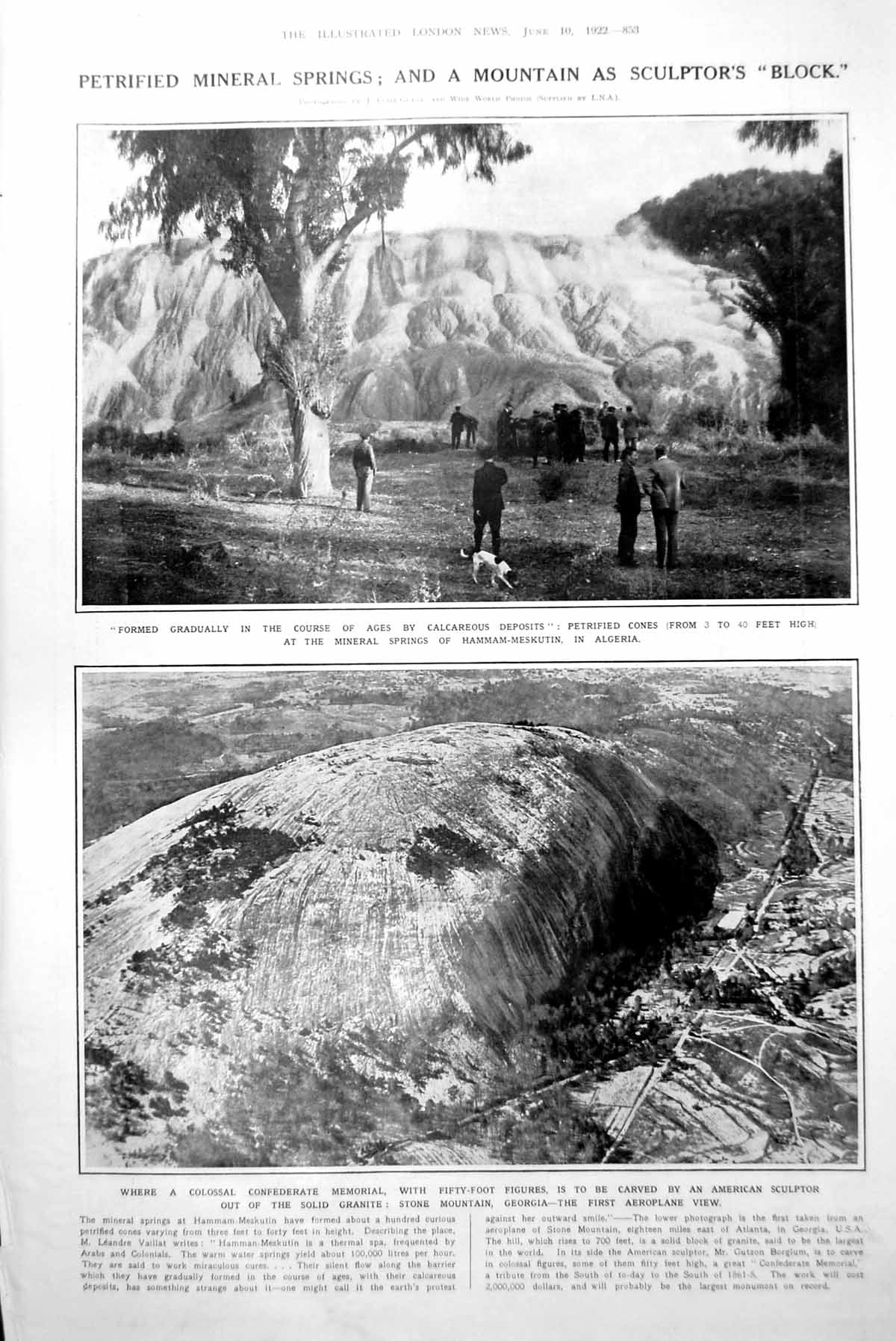 Old Print Petrified Mineral Springs Georgia Stone Mountain Carvings 1922 20th