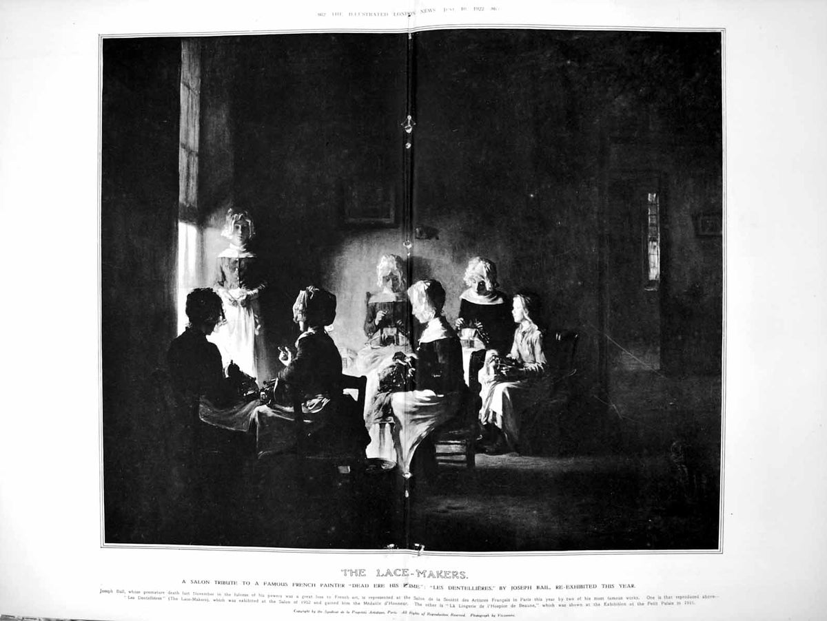 Antique Old Print Damaged Lacemakers Joseph Bail Contemporary French Art 1922