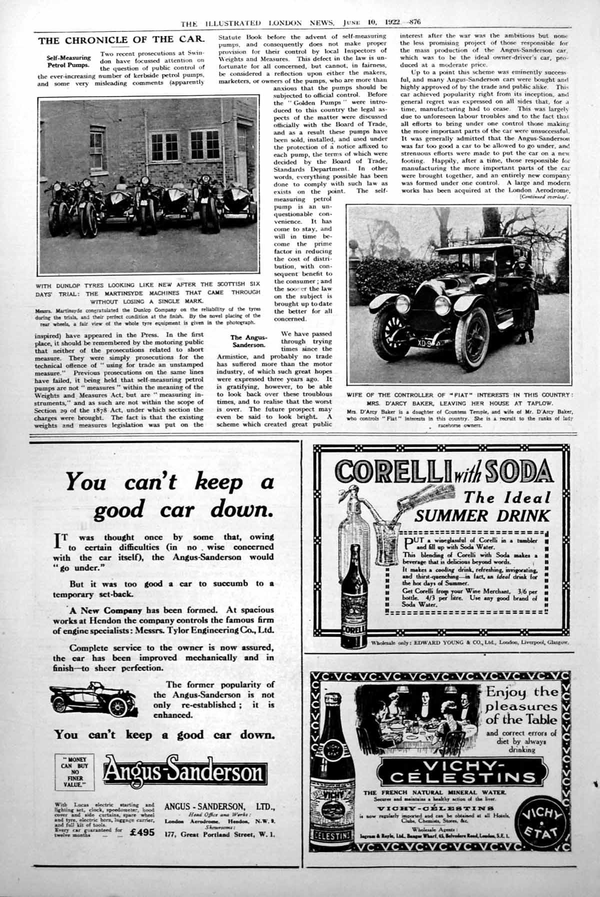 Antique Old Print Martinsyde Machines Scottish Trials Motor Cycles Fiat 1922