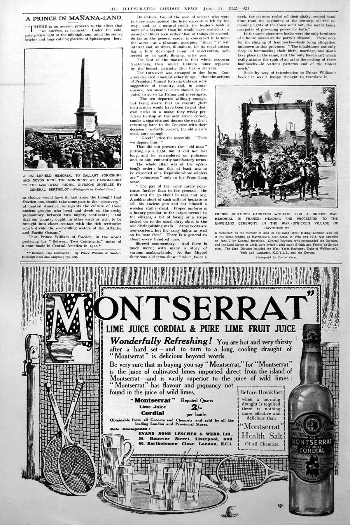 Antique Old Print Monument Havrincourt Unveiled French Children Wreaths 1921