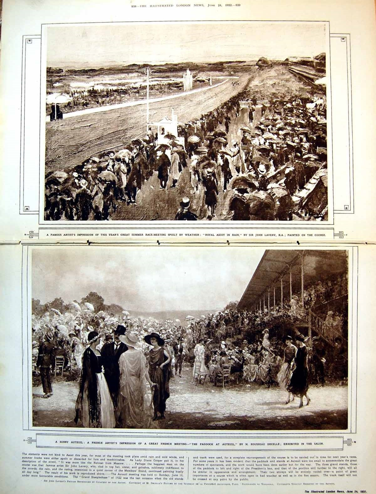 Old Print Damaged Royal Ascot Auteuil Wimbledon Tennis Pliocene Man 1922 20th