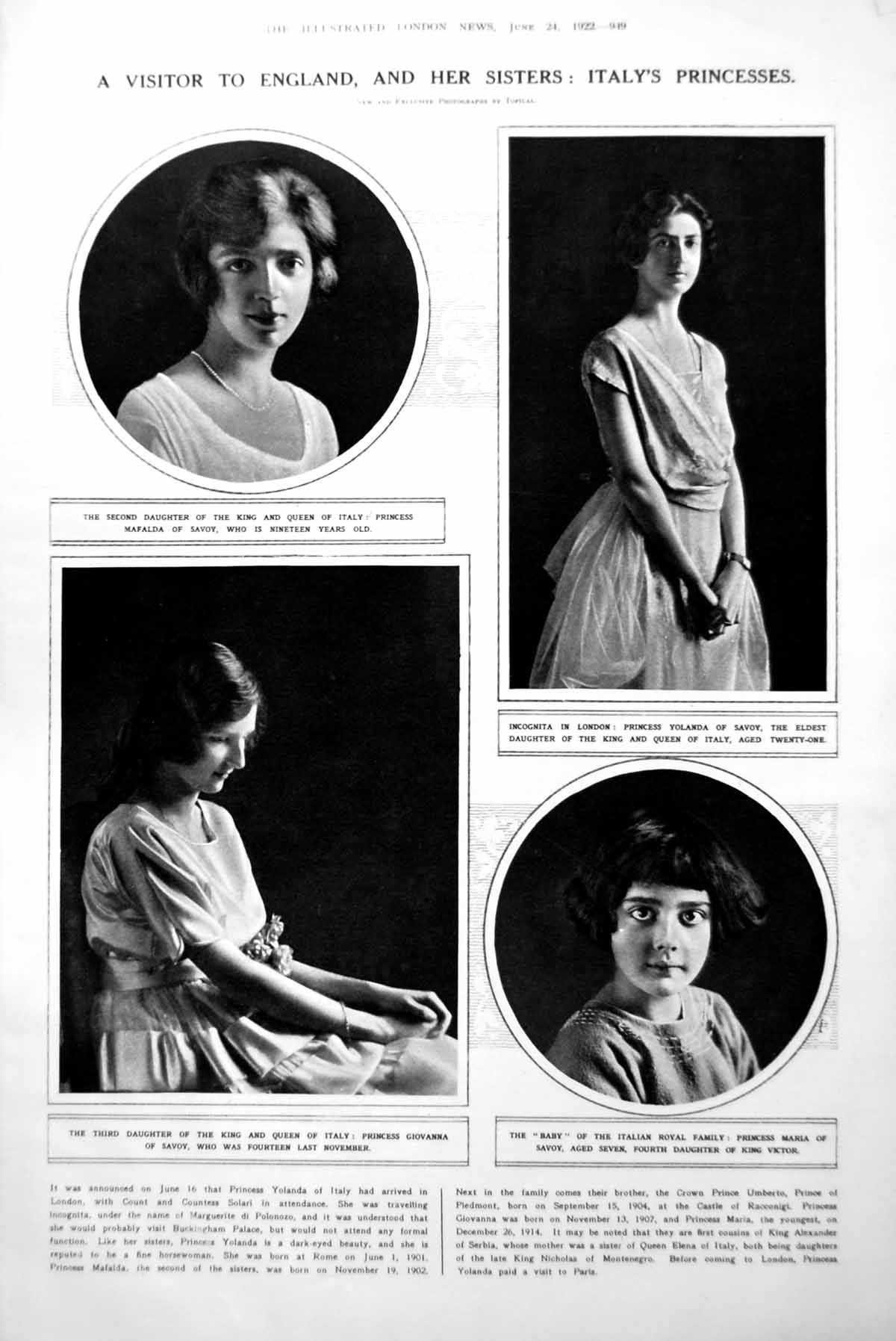 Antique Old Print Italy'S Princesses Mme G Suggia Cellist Mlle Y emps 1922 20th