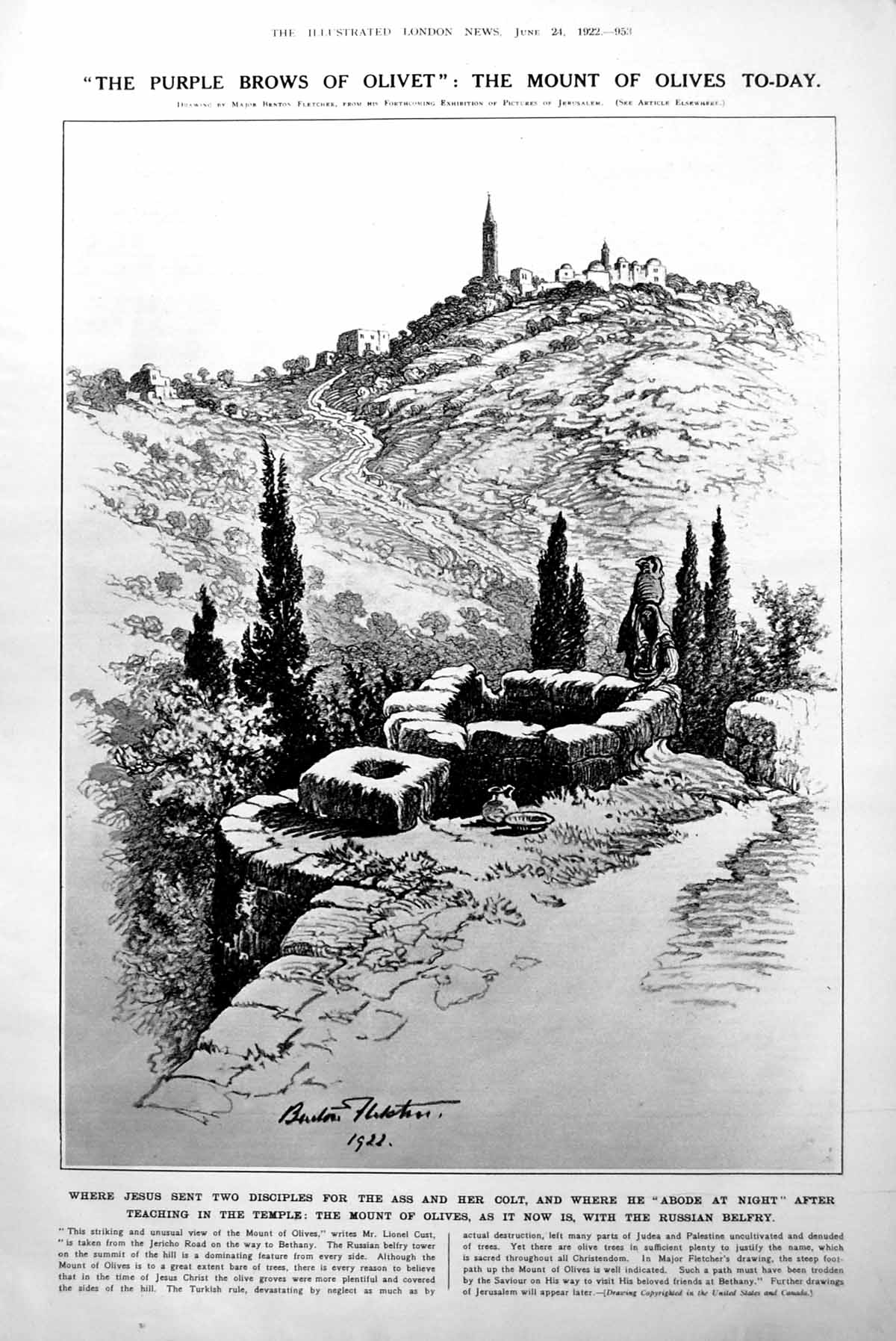 Antique Print Mount Olives Today Russian Belfry Women Fashions Nursery 1922