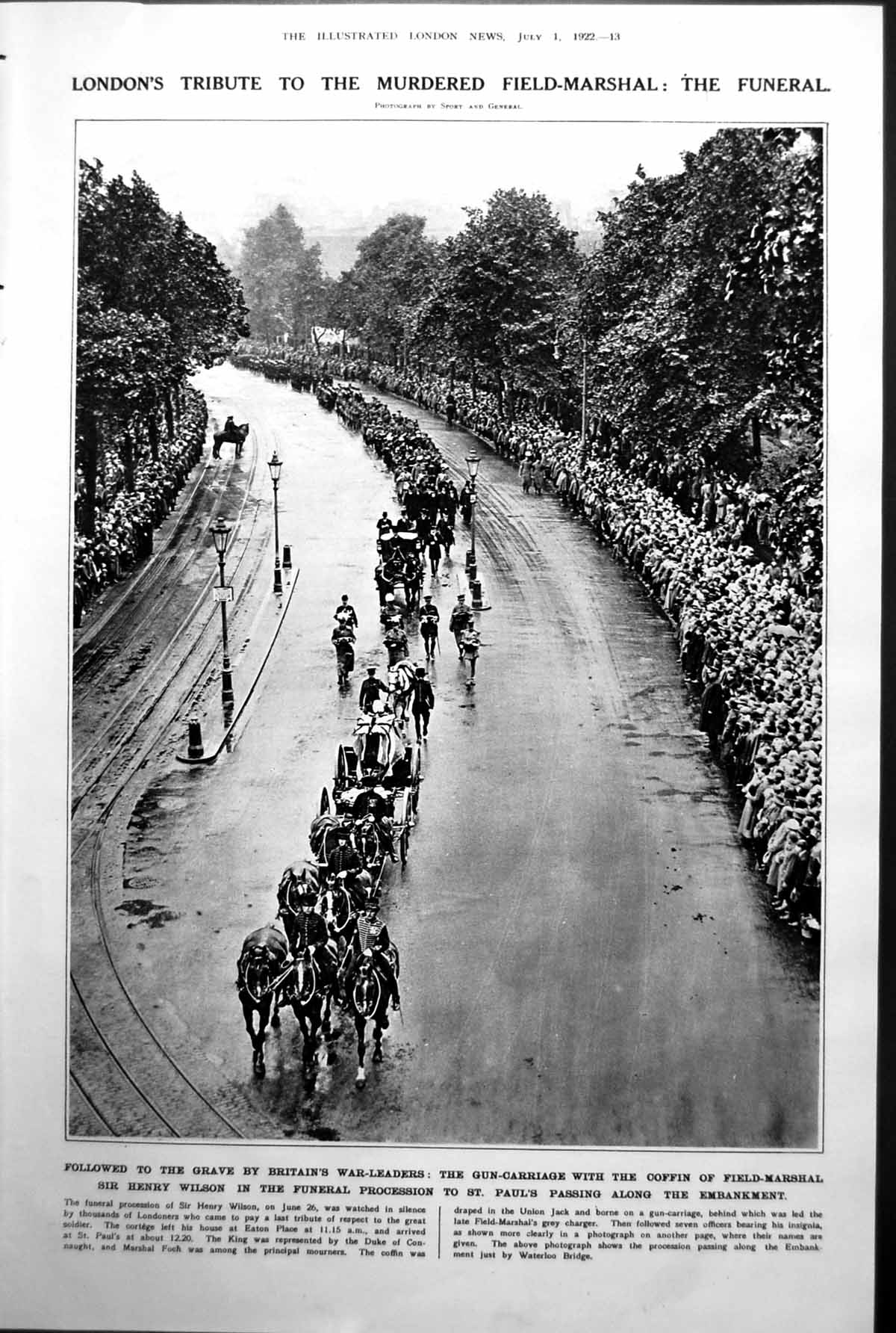 Old Funeral Murdered Field Marshal Henry Wilson Birthplace Ireland1922 20th