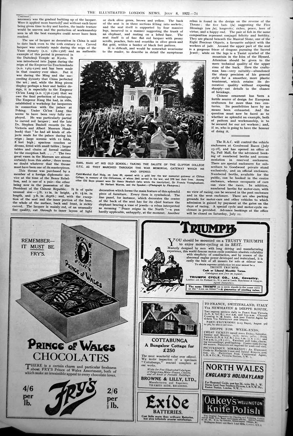 Antique Old Print Earl Haig School Clifton College War Memorial Opened 1922