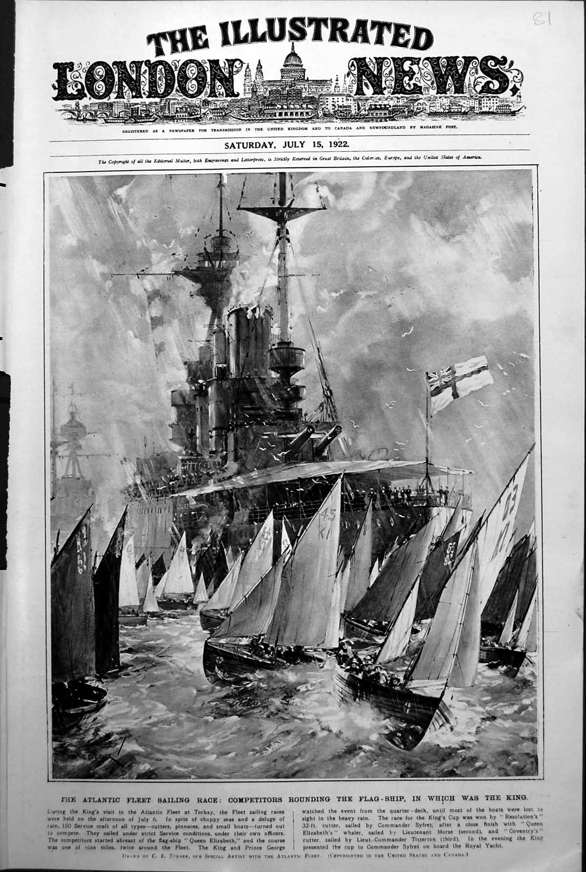 Old Atlantic Fleet Sailing Race King Flag Ship Duke York Cambridge 1922 20th