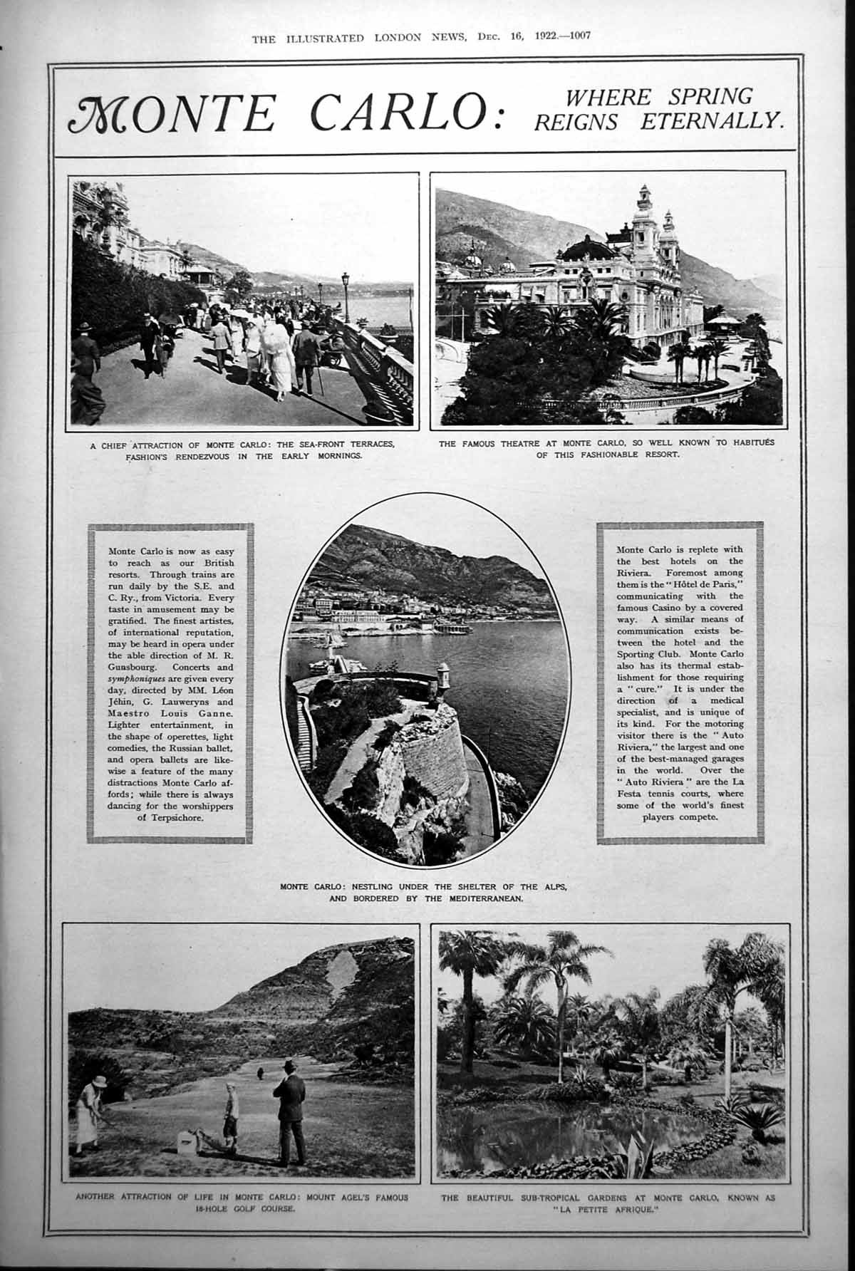 Old Monte Carlo Sea Front Golf Theatre Christmas Octagonal Clock 1922 20th