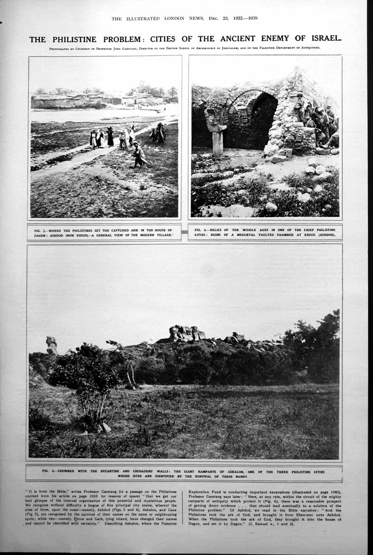 Old Print Philistine Cities Esdud Medieval Chamber Askalon Gaza Exporation1922