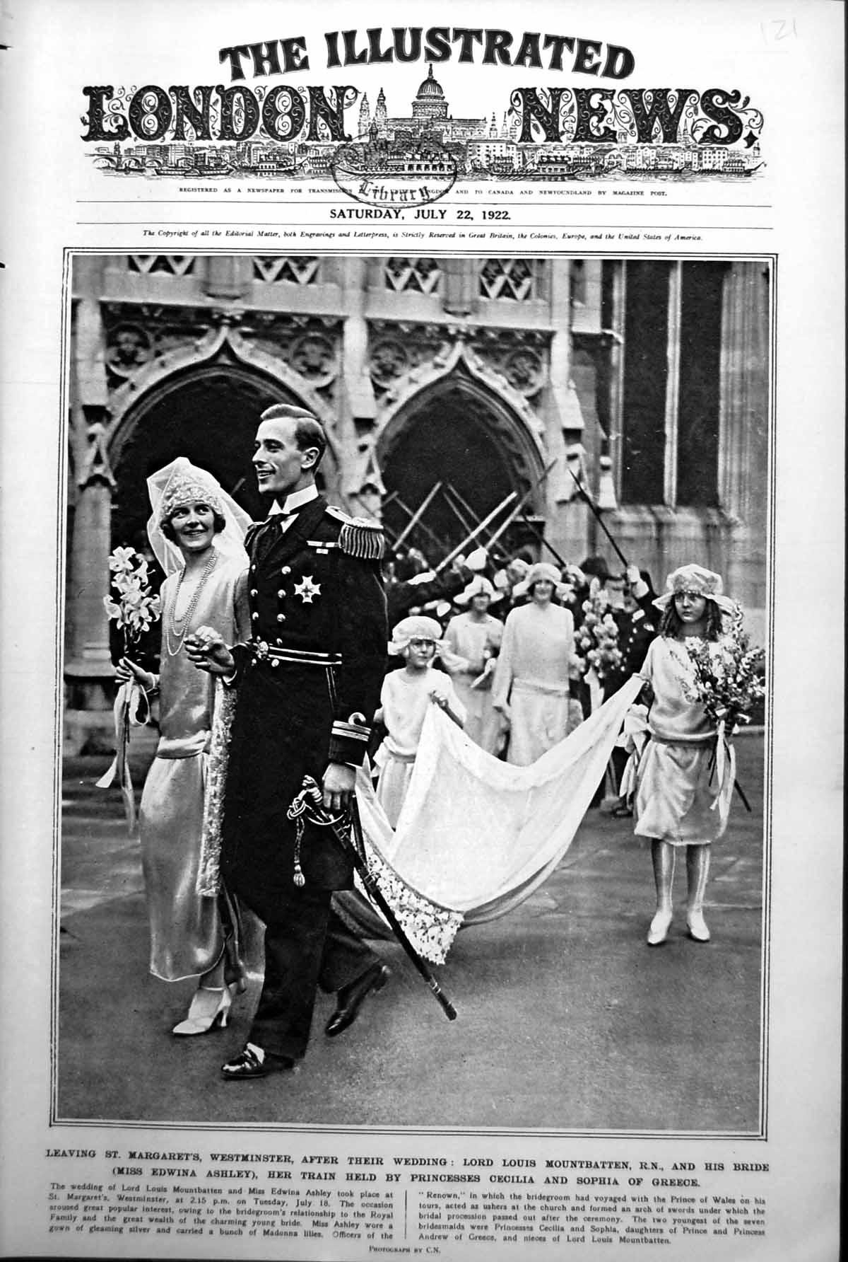 Antique Old Print Wedding Lord Louis Mountbatten War Memorial Winchester 1922