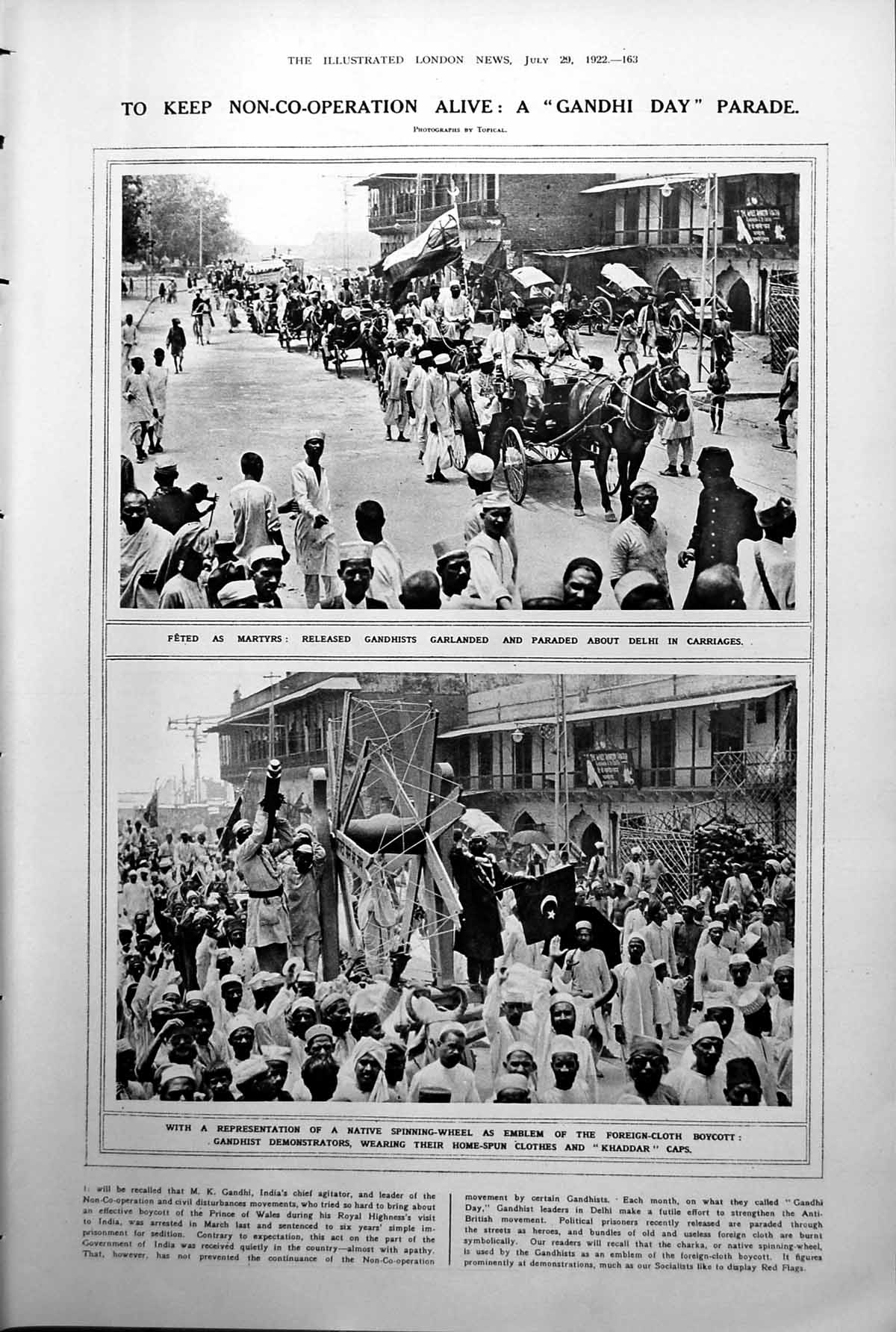 Old Print Gandhi Day Parade Kyrle Bellew Carmen Nesville Risk Strand 1922 20th