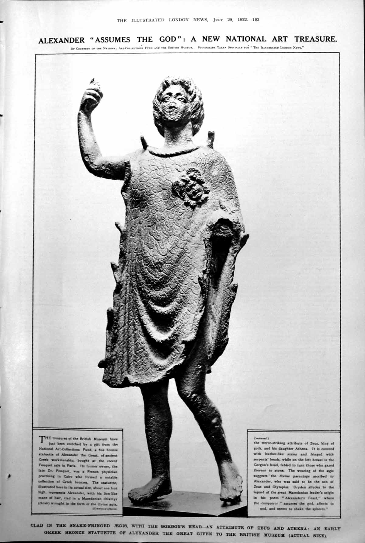 Old Bronze Statuette Alexander Great London Reps Session County Hall1922 20th