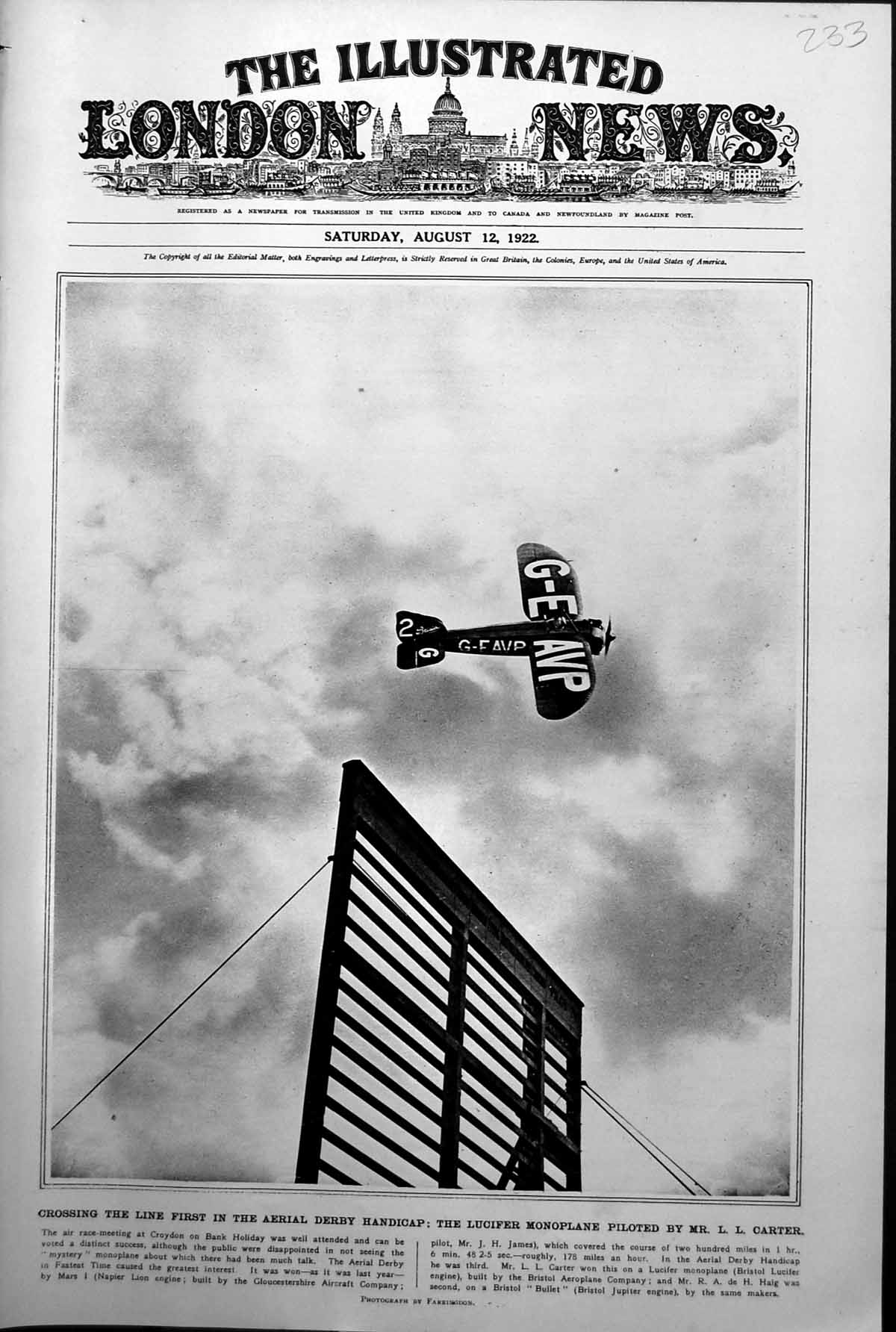 Old Lucifer Monoplane Piloted L Carter Late Dr Graham Bell Telephone1922 20th