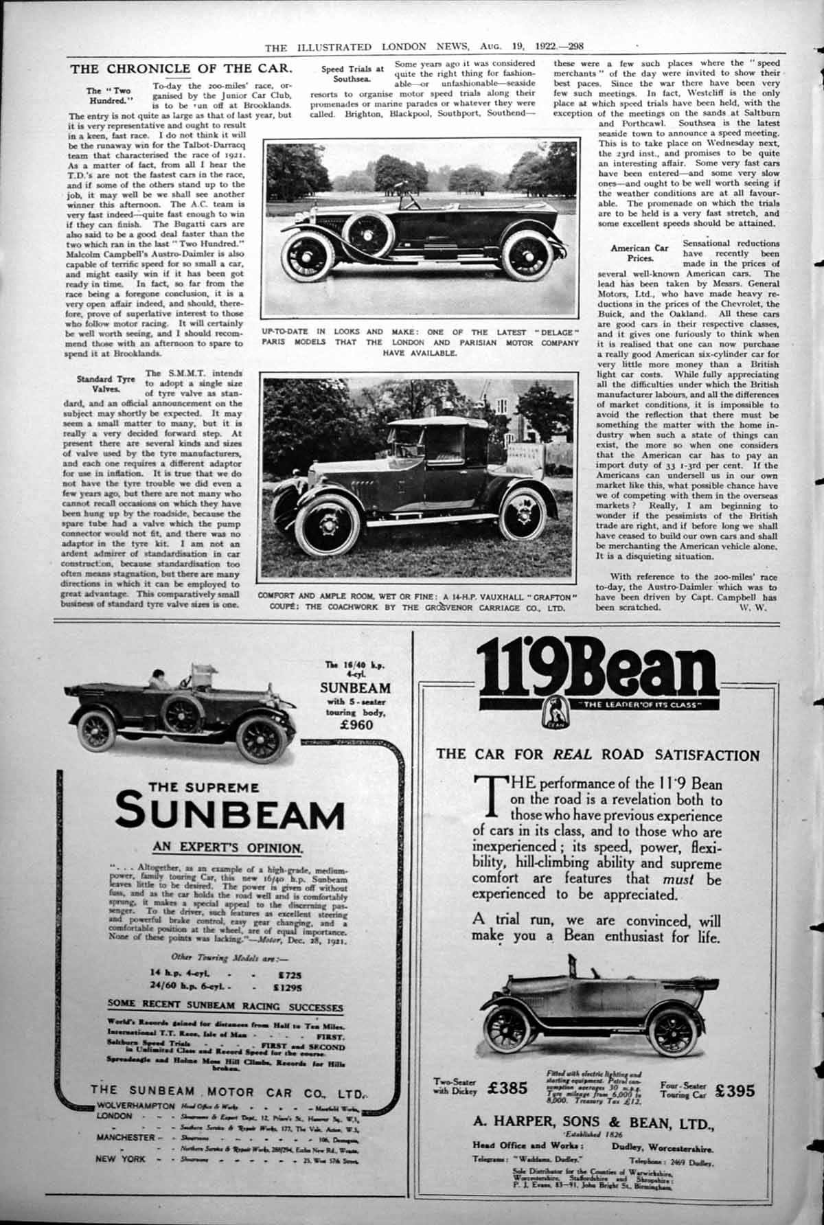 Old Print Latest Delage Paris Model Car 14 Hp Vauxhall Grafton Coupe 1922