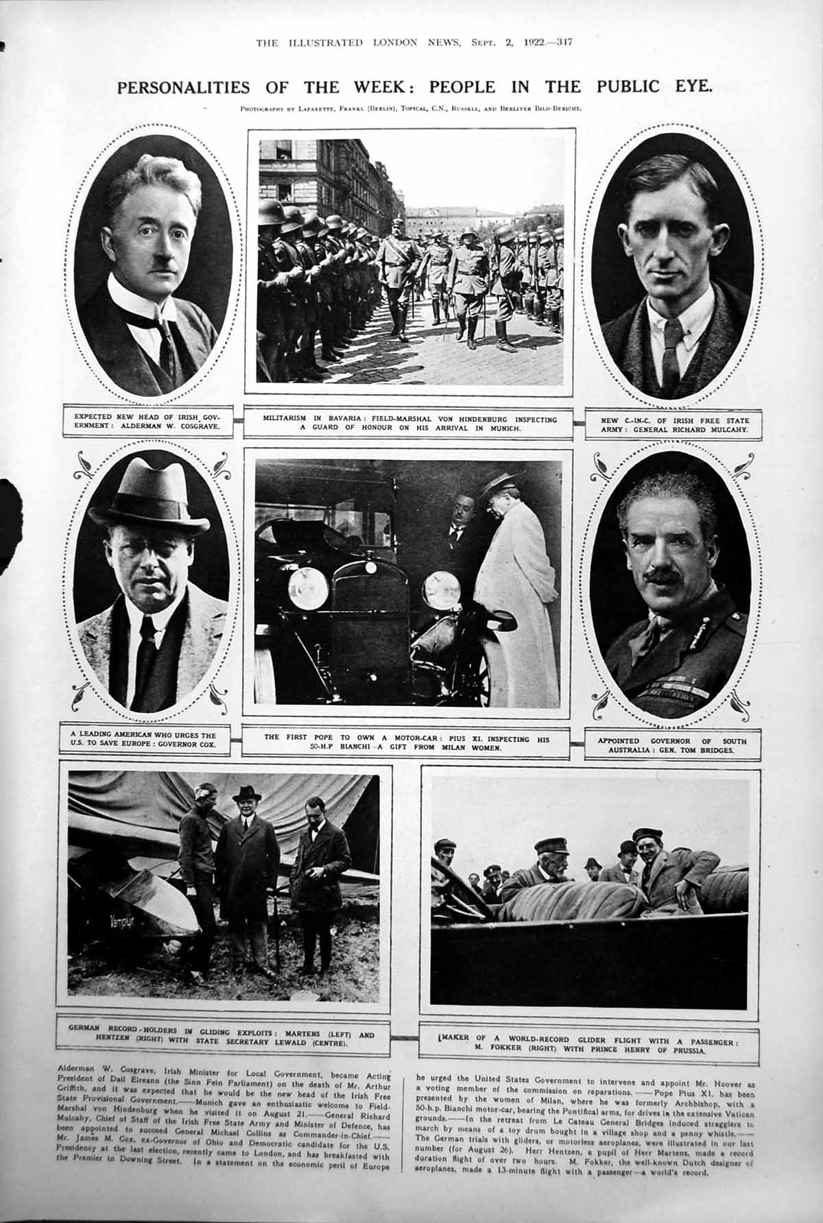 Old Pope Pius Xi Gen Richard Mulcahy Gen Tom Bridges Sara Colville 1922 20th
