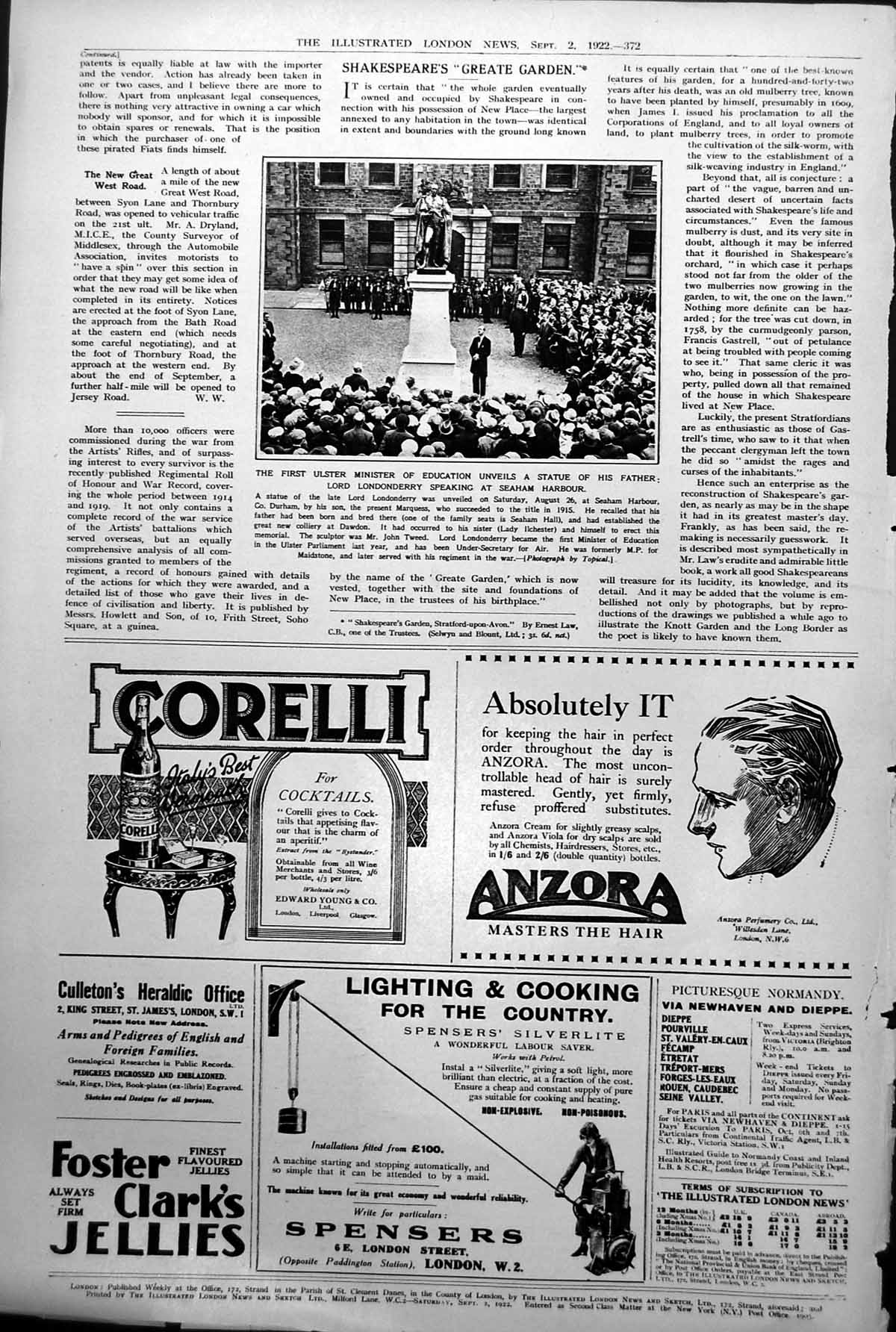 Old Ulster Minister Education Unveils Statue Father Lord Longberry 1922 20th