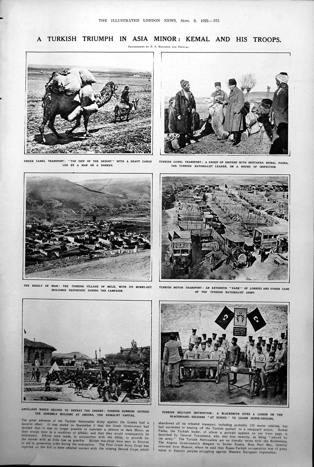 Old Print Turkish Triumph Asia Minor Kemal Troops Francis Gore-Brown 1922 20th