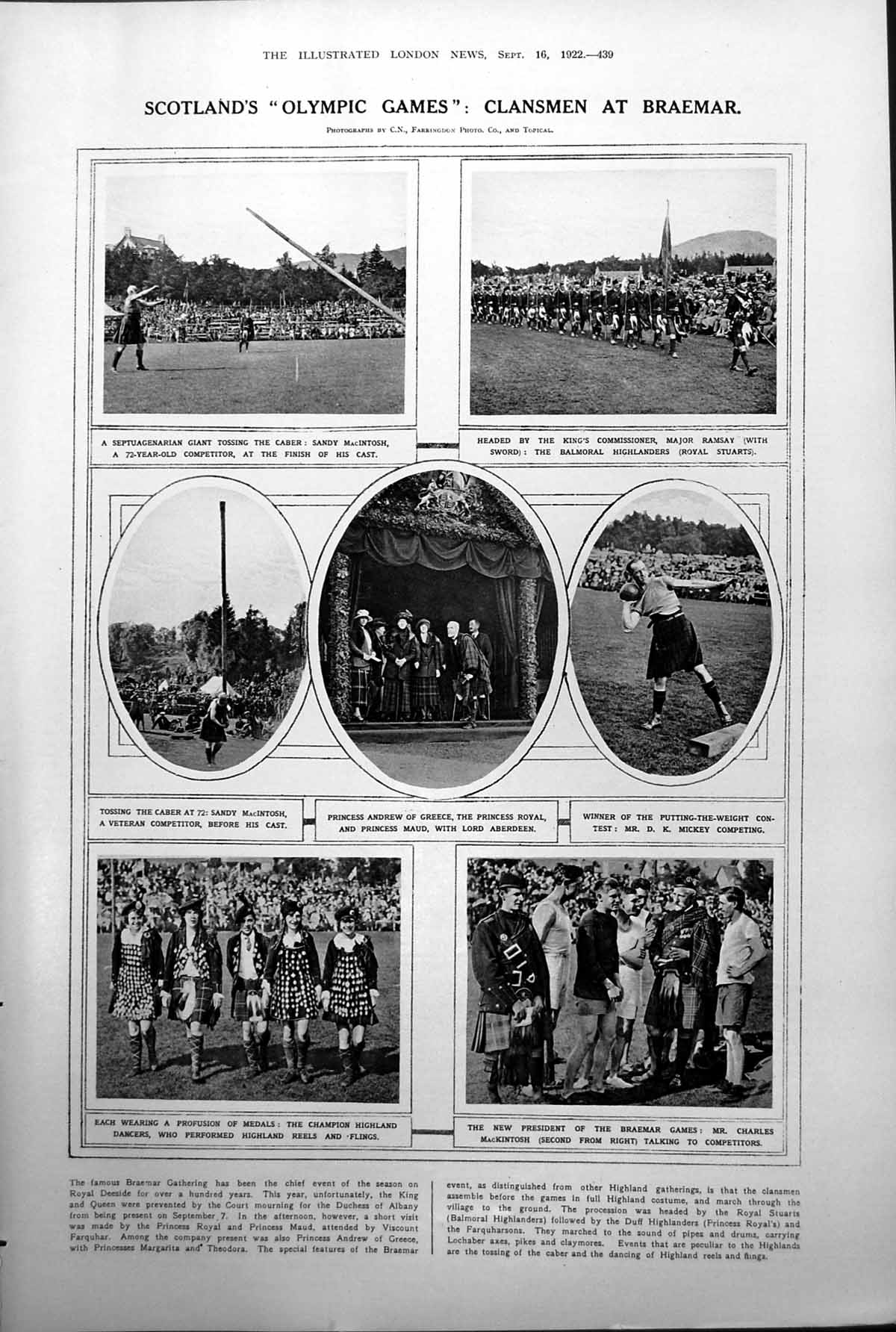 Old Print Braemar Games Lord Aberdeen Princess Maud Mrs Lloyd George 1922 20th