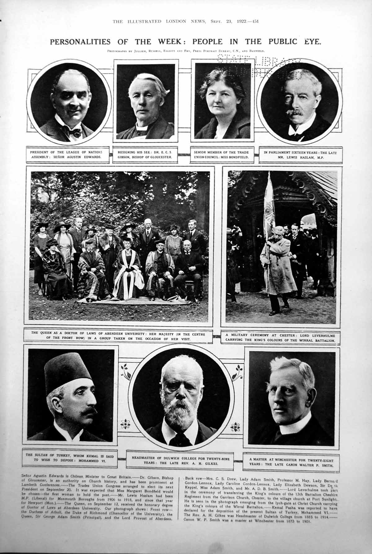 Old Print Rev Gilkes Queen Aberdeen University Rothesay War Memorial 1922 20th