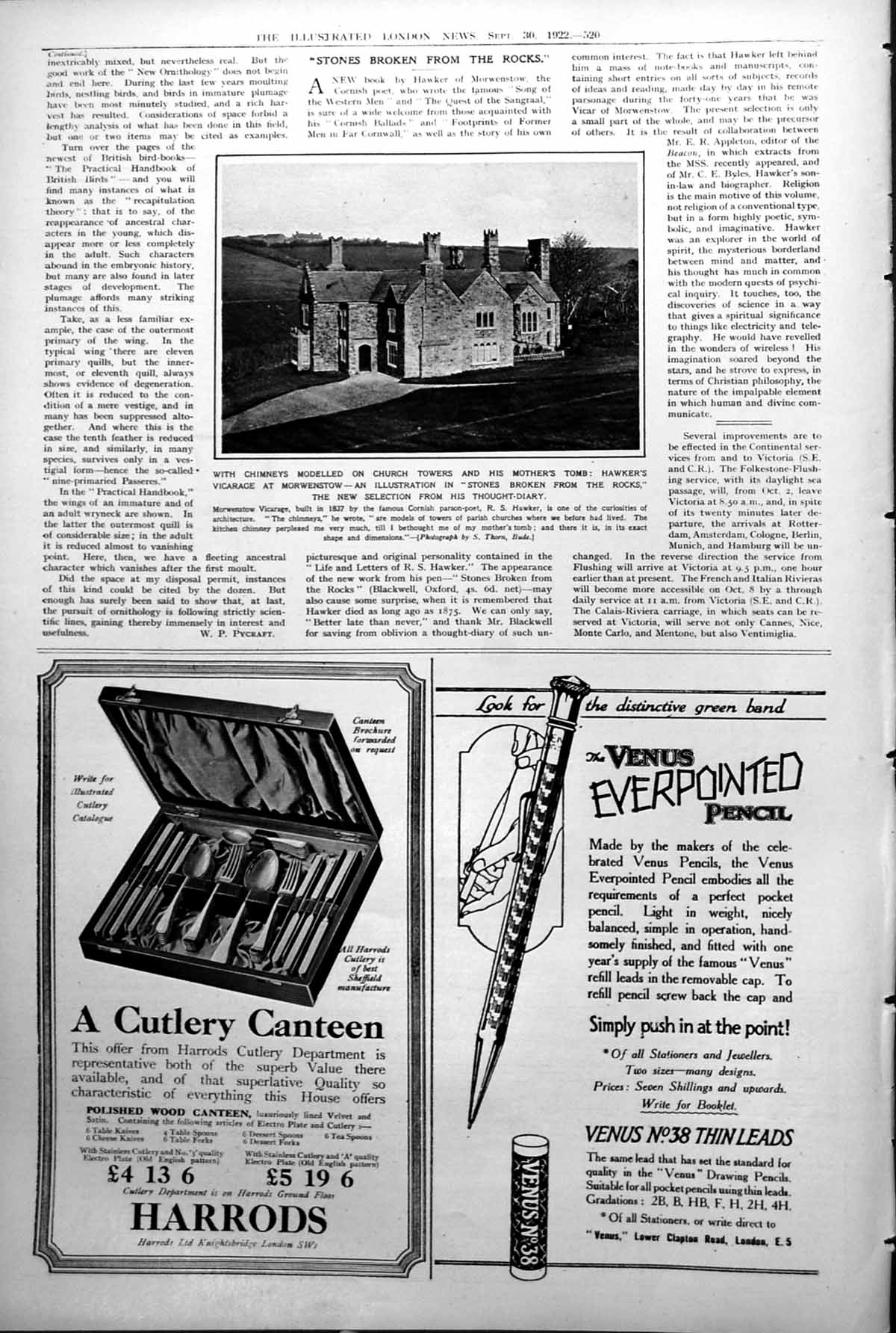 Antique Print Hawkers Vicarage Morwenstow Chimneys Church Towers Tomb 1922 20th