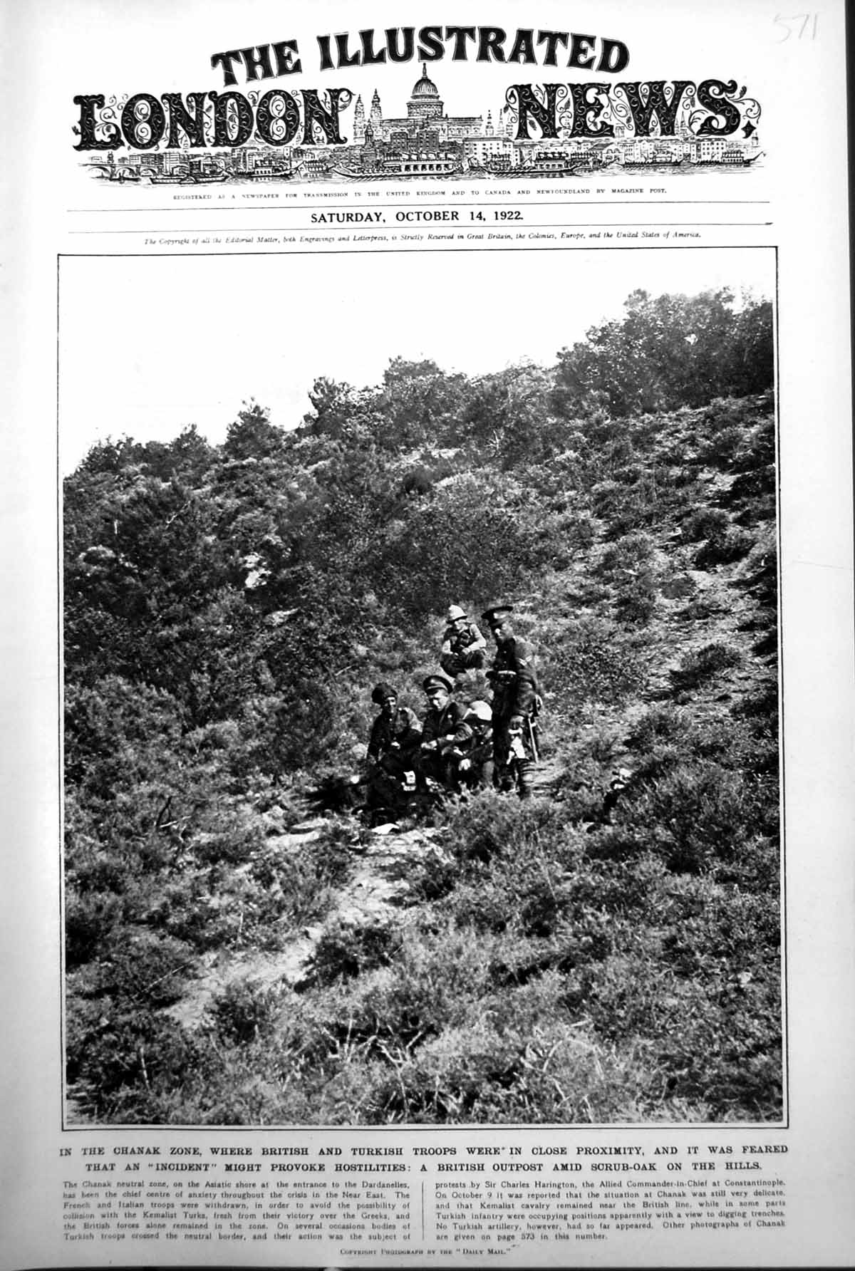 Old Print Chanak Zone British Turkish Troops Marriage P Harrison Maj O Lund1922