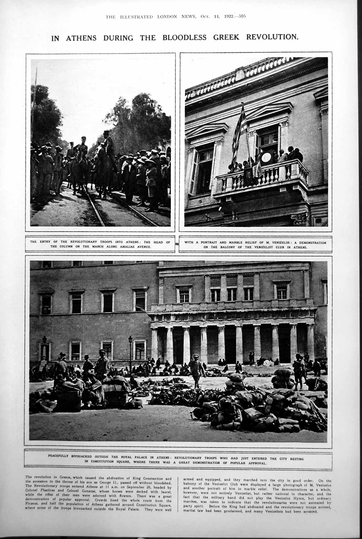 Old Print Athens Greek Revolution War Memorials Bellenglise Peebles 1922 20th
