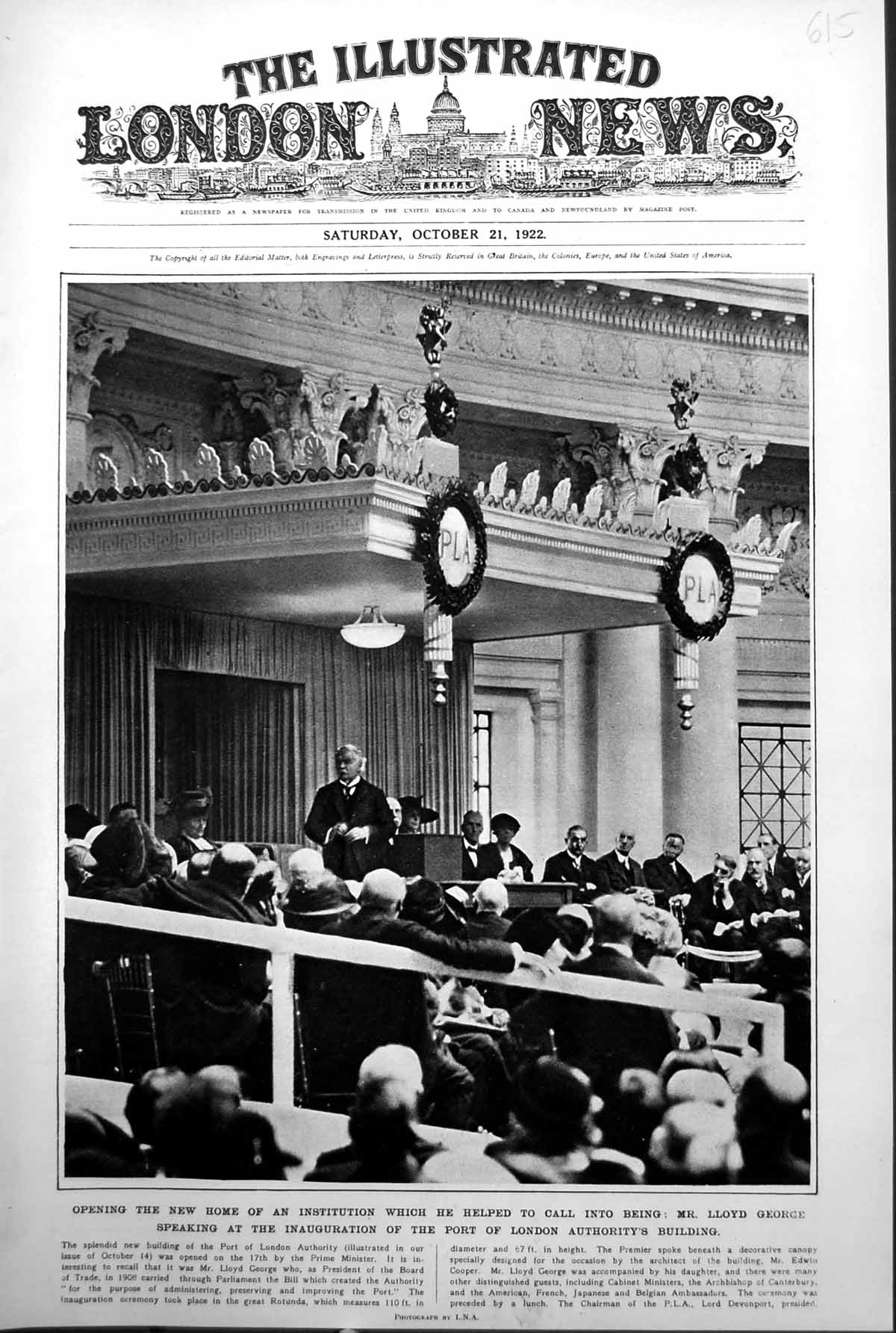 Antique Old Print Lloyd George Port London Building Signa Madonna Oxford 1922