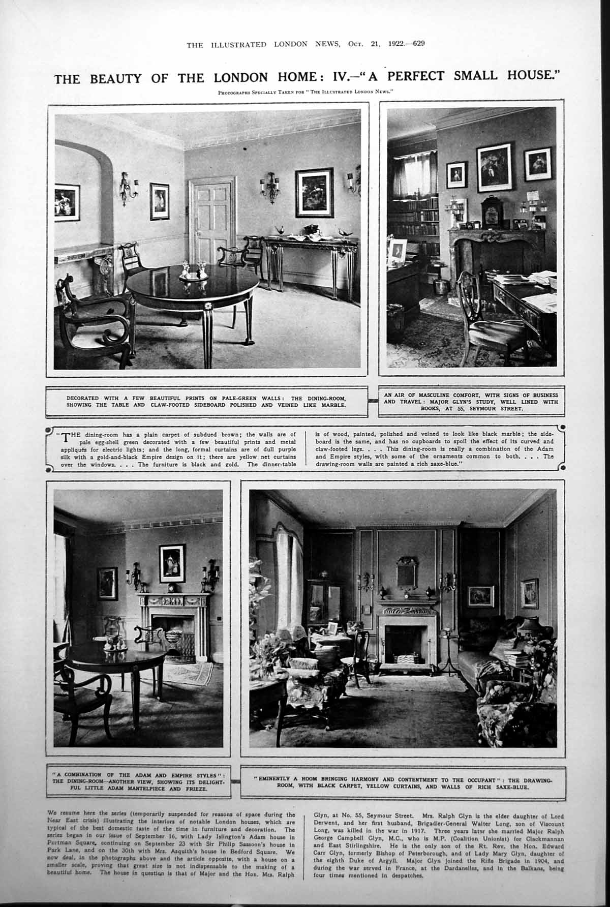 Old Print Interior London Home Memorial Gateway Holyrood King Queen 1922 20th