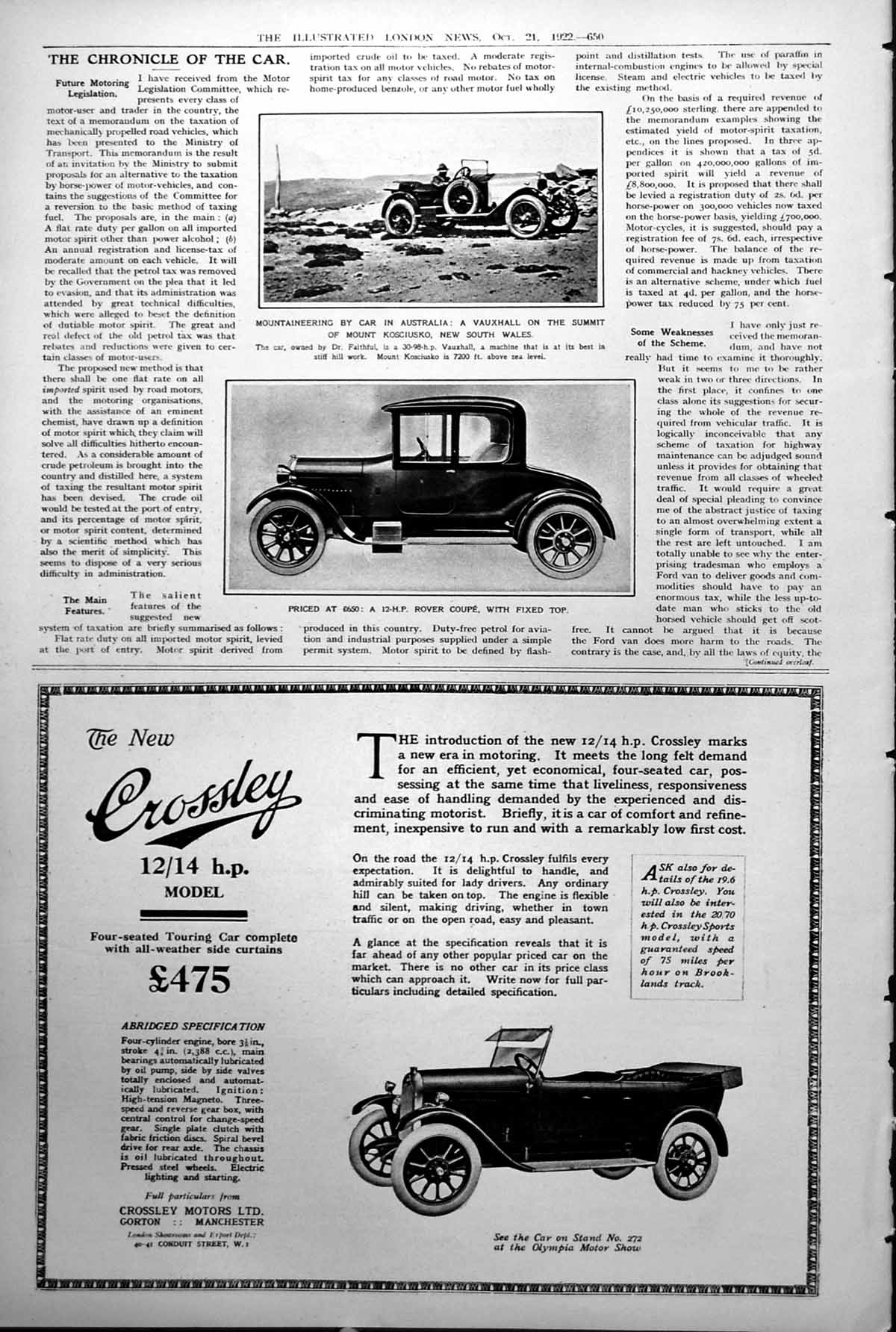 Old Vauxhall Summit Mt Kosciusko N S Wales Rover Coupe Fixed Top 1922 20th