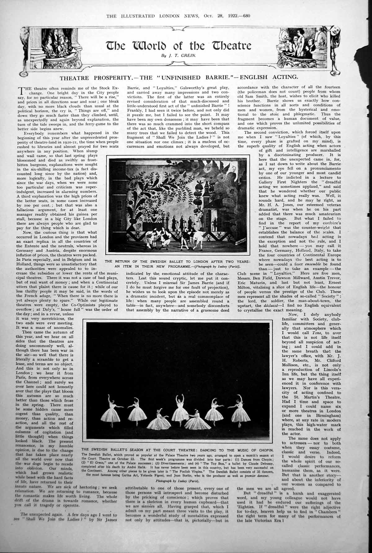 Old Swedish Ballet Court Theatre French Comedy M Silvain Geo Berr 1922 20th