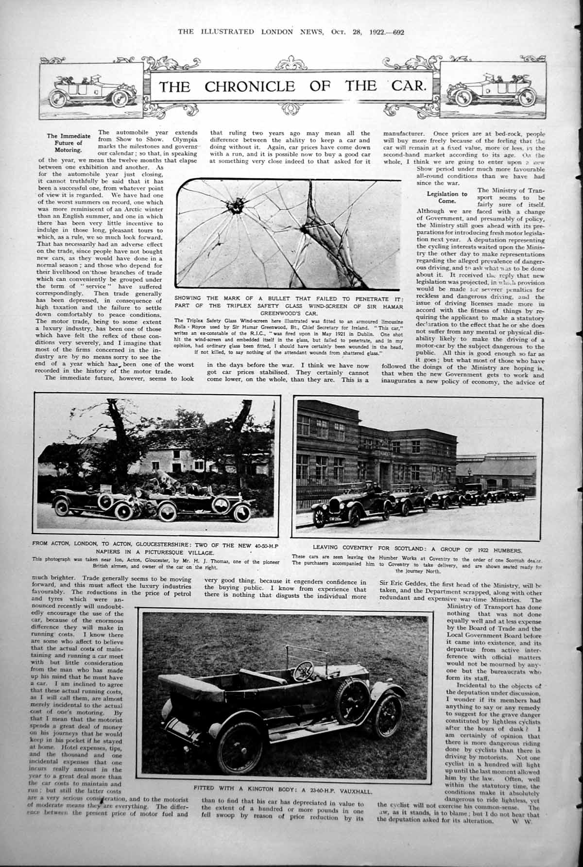 Antique Print Two Napier Cars Acton Humbers Coventry 23-60 Hp Vauxhall 1922