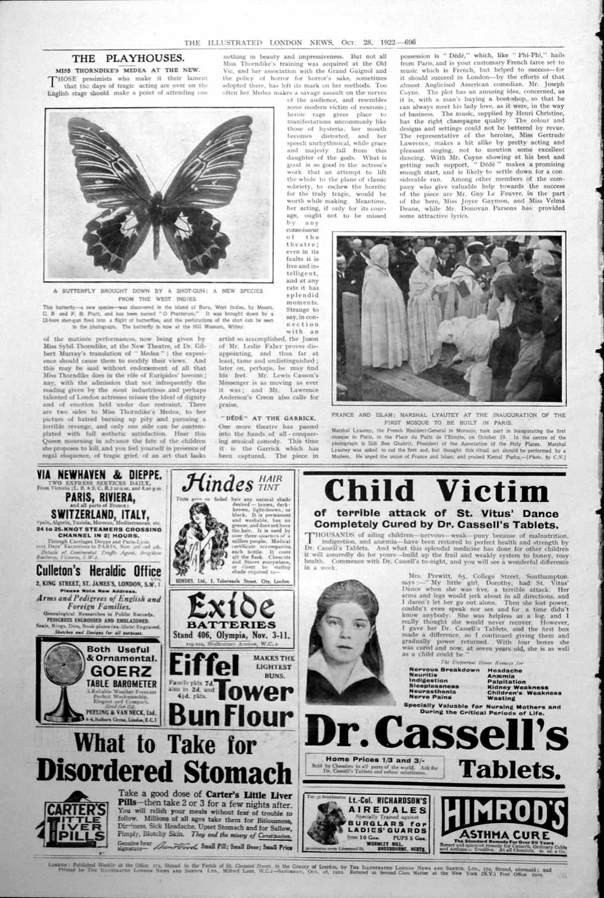 Old Print Butterfly O Prattorium Marshal Lyautey First Mosque Paris 1922 20th