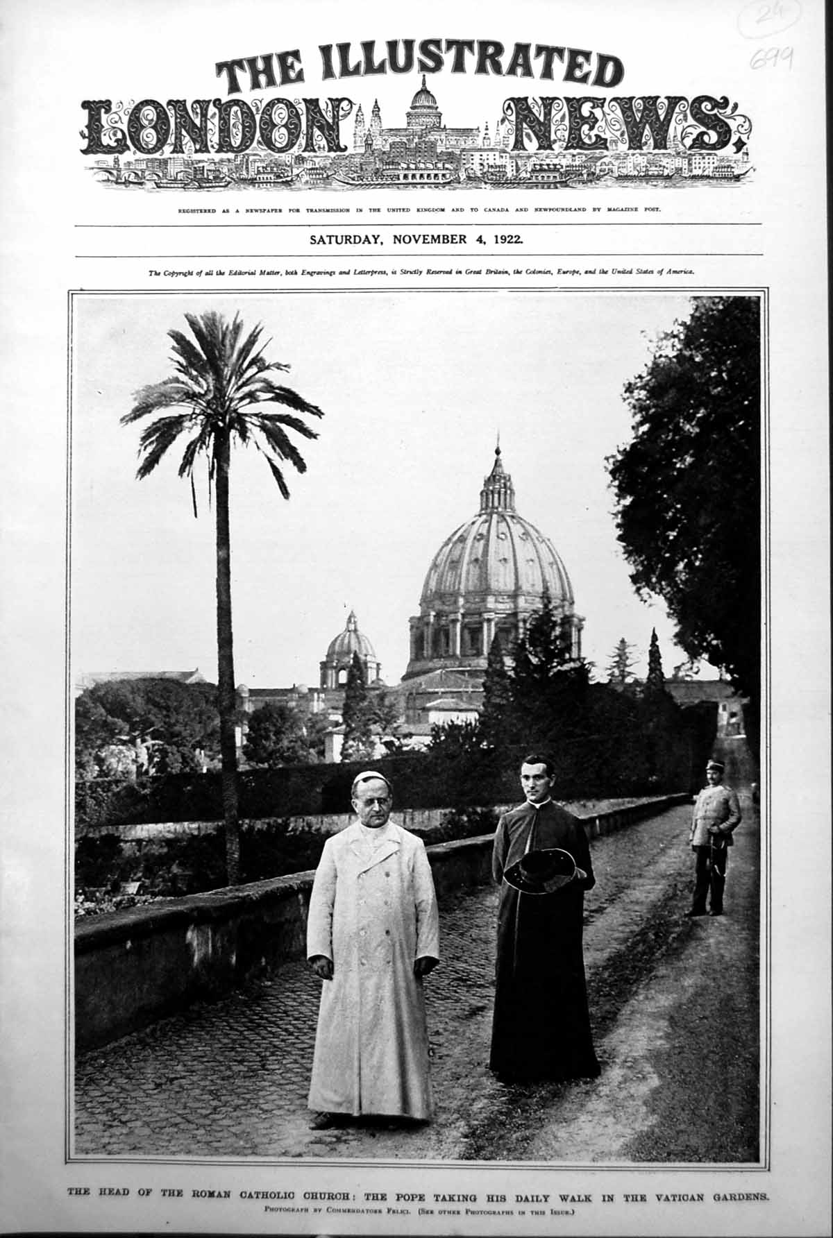 Old Print Pope Walk Vatican Gardens Memorial Stock Exchange Dead War 1922 20th