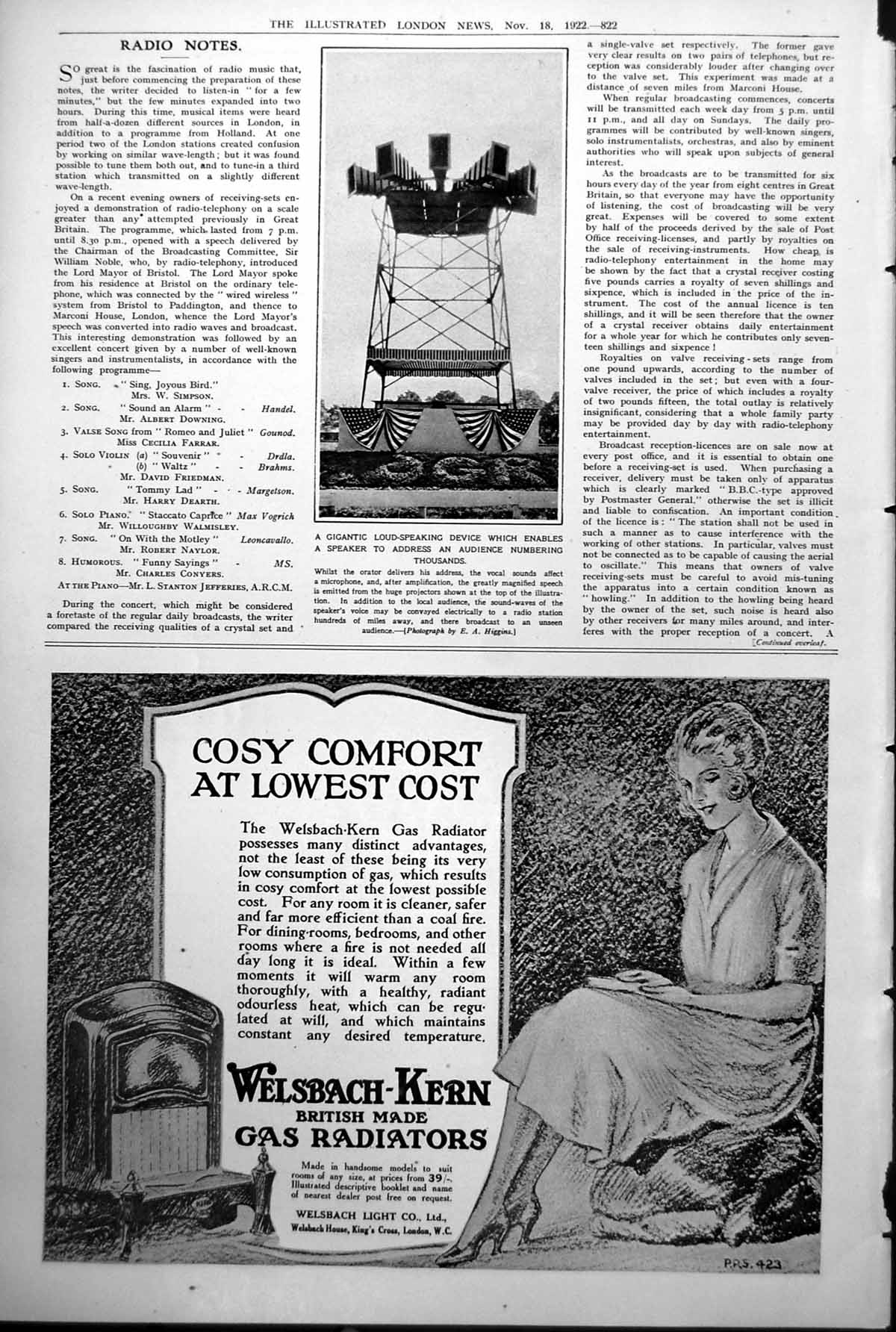 Antique Print Gigantic Loud Speaking Device Address Audience Thousands 1922