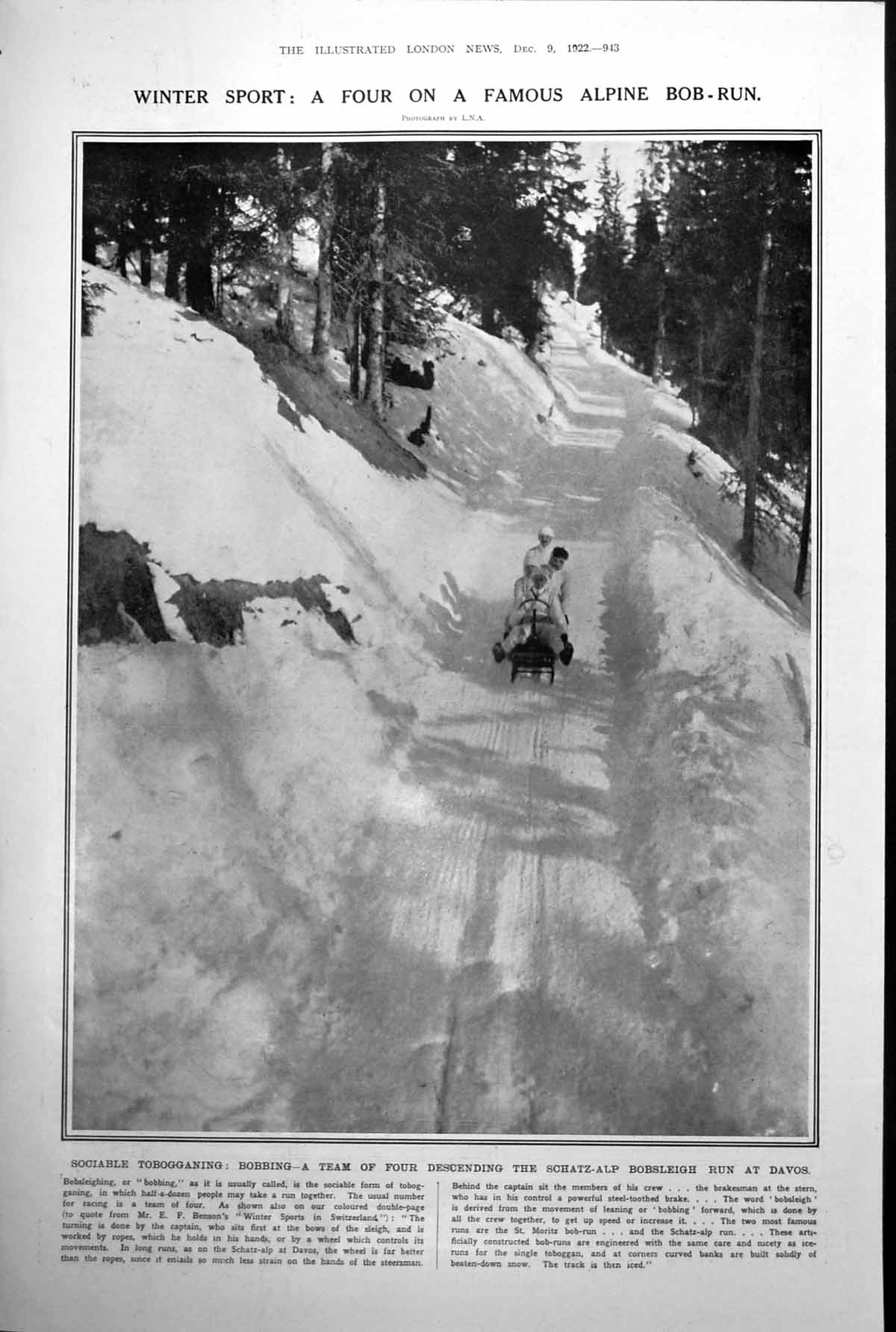 Old Winter Sport Tobogganing Bobsleigh Run Davos Alpine Playground1922 20th