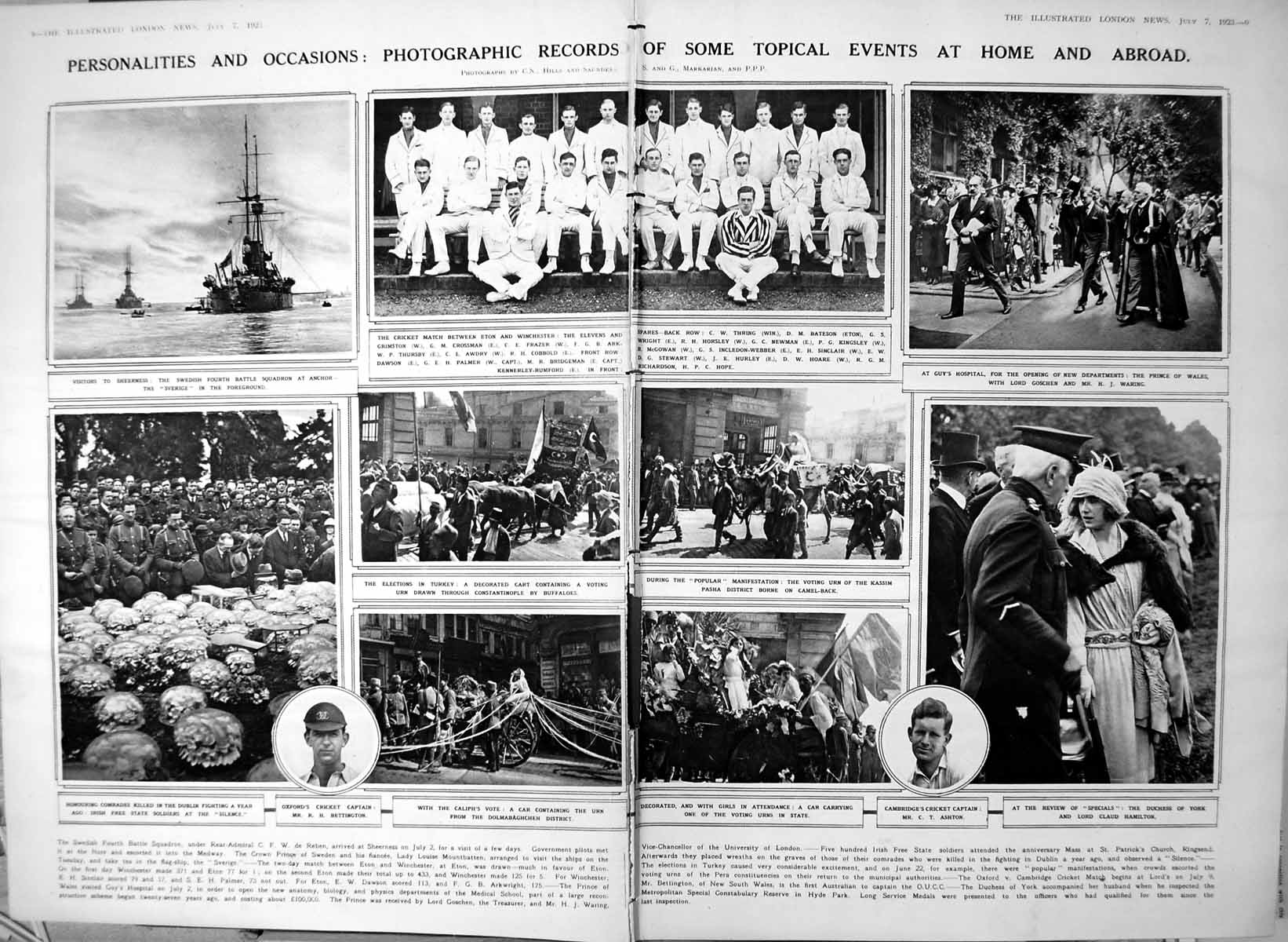 Old Print Damaged Cricket Eton Winchester Elections Turkey Sveridge 1923 0 20th