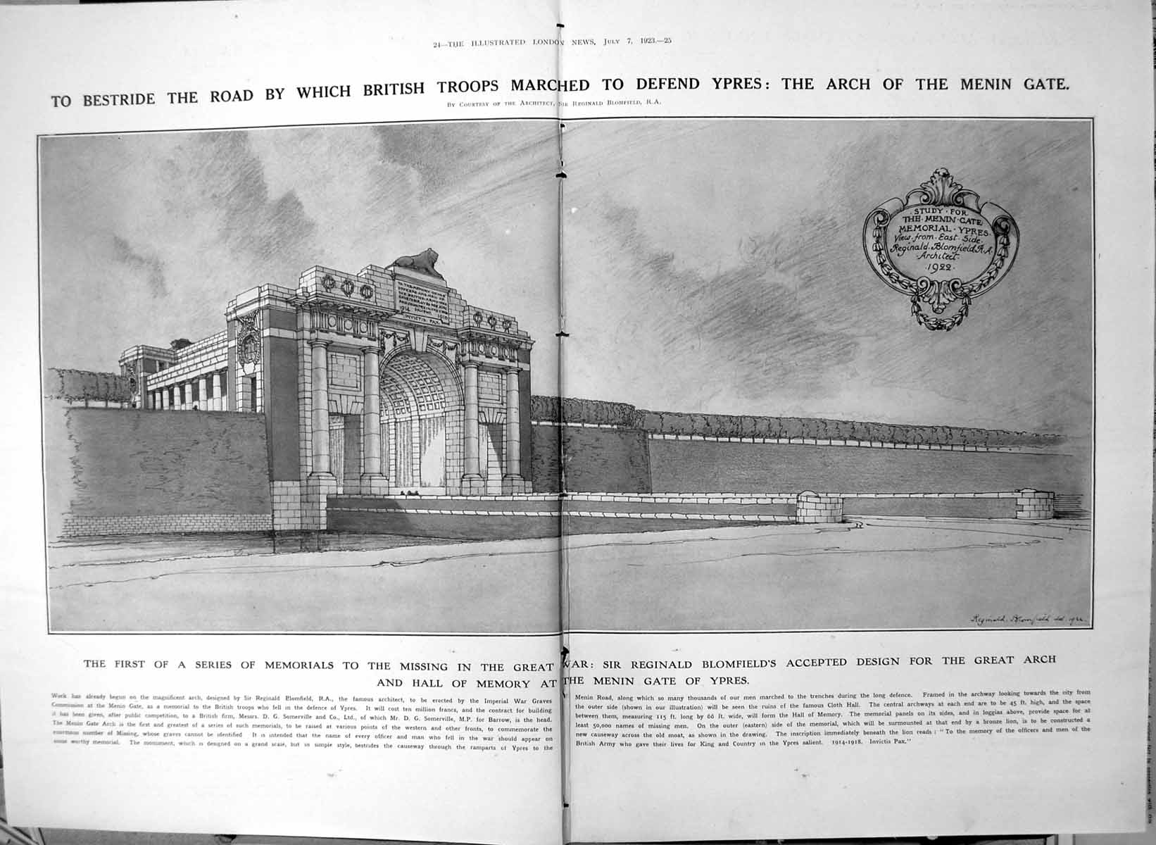 Antique Old Print Arch Menin Gate Sir Reginald Blomfields Design Ypres 1923 0