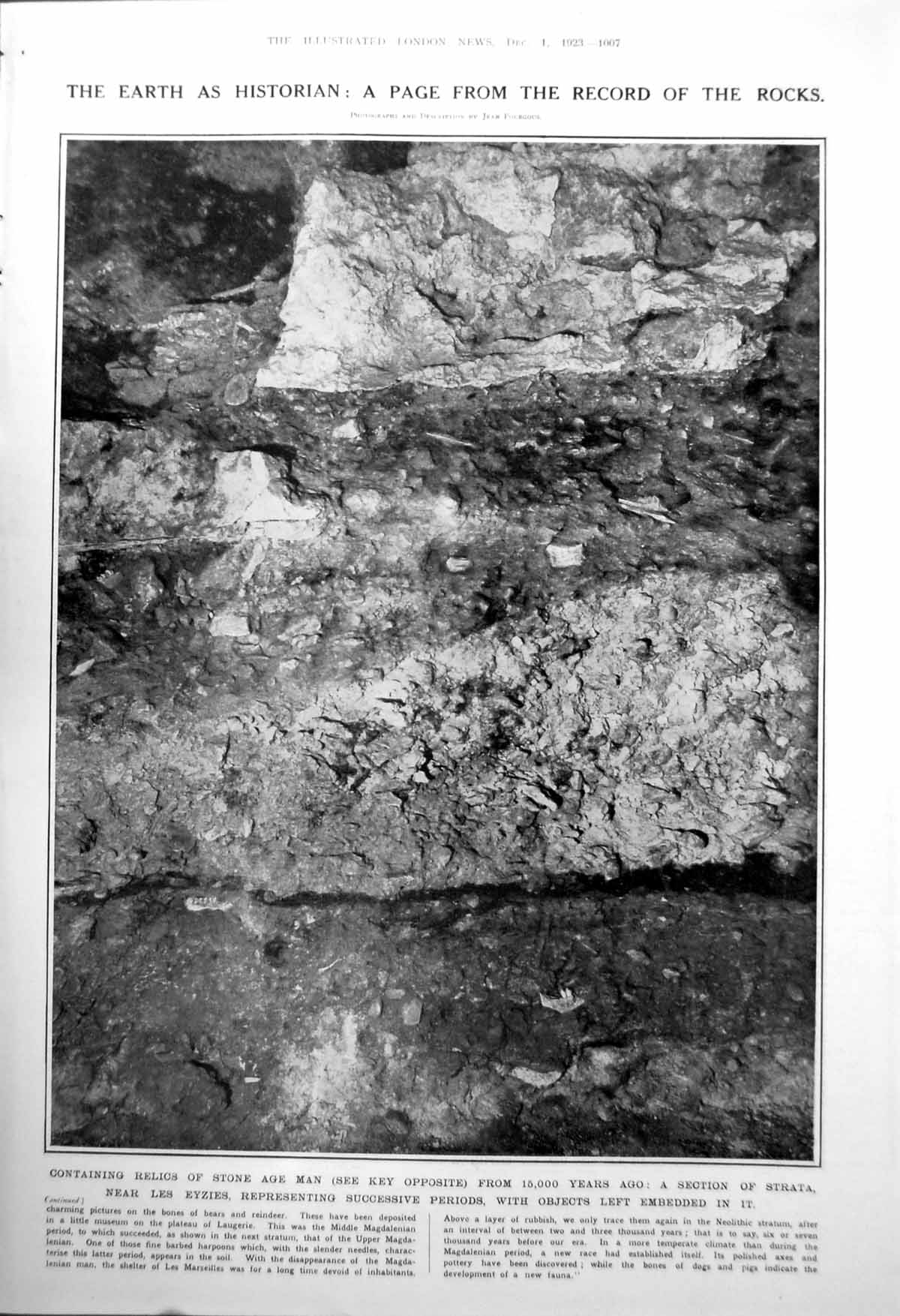 Old Print Les Eyzies Rock Formation Prehistoric Remains Fay Compton 1923 20th
