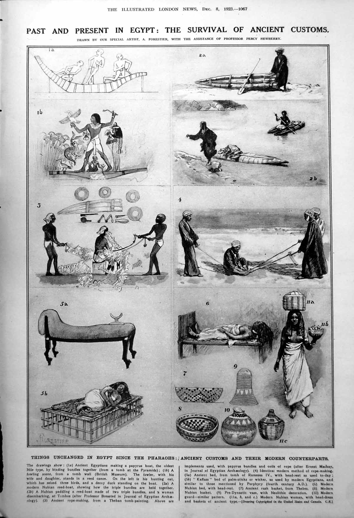 Antique Print Survival Ancient Customs Egypt Boats Beds Evening Cloak 1923