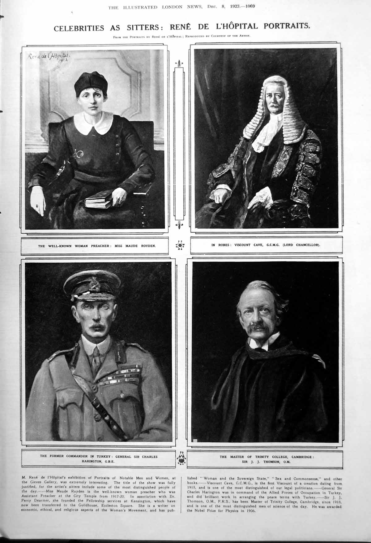 Old Print Rene De L'Hopital Portraits Maude Royden Christmas Shops 1923 20th
