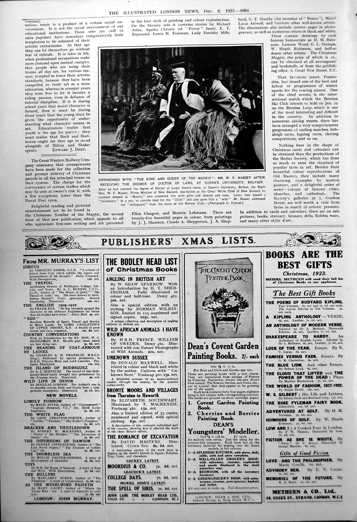 Old Print Wf Massey Enthroned With ?King Queen Maoris? Law Belfast 1923 20th