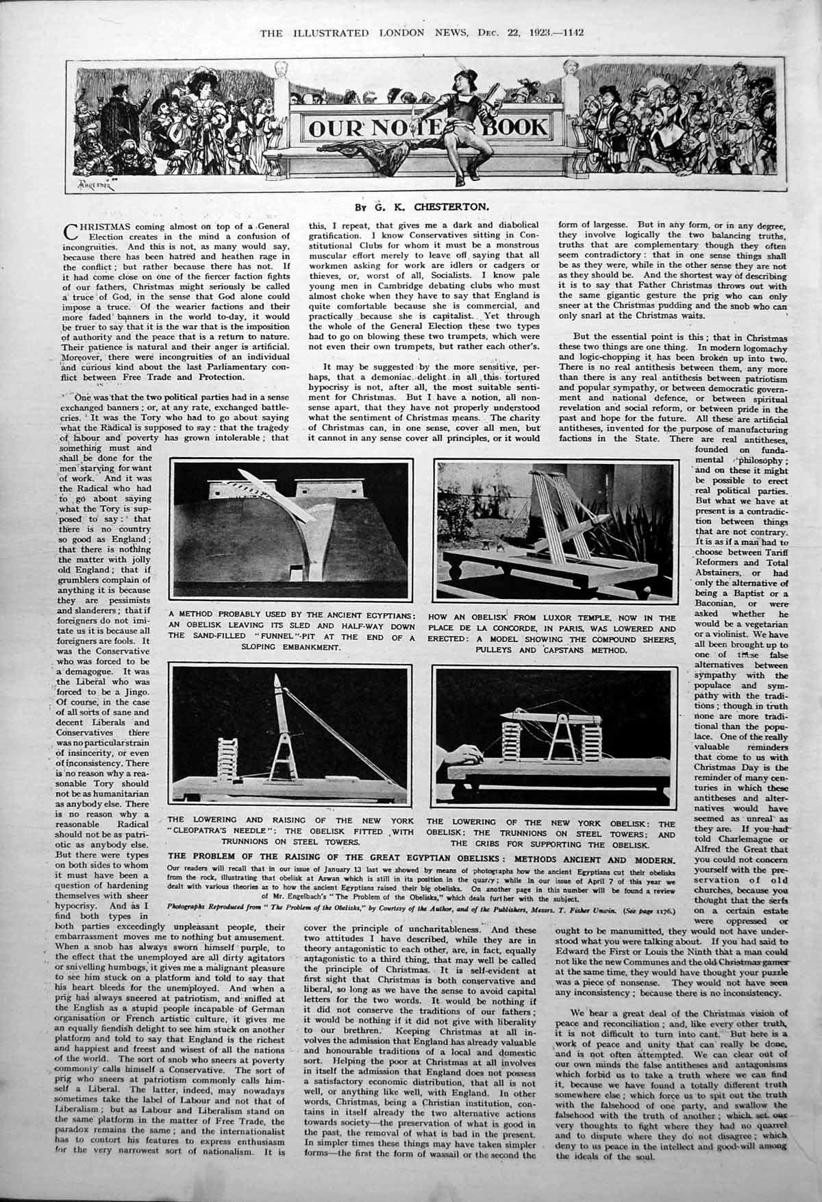 Old Print Ancient Modern Obelisk Raising Methods J Ramsay Macdonald 1923 20th