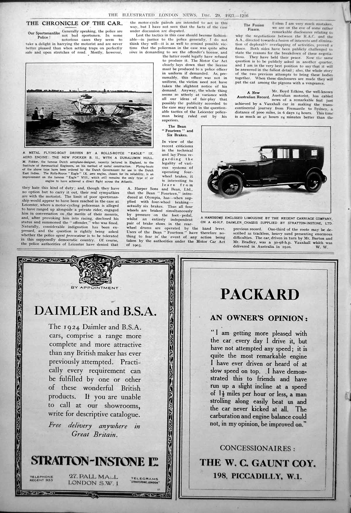 Antique Print Metal Flying-Boat Rolls-Royce Engine Enclosed Limousine 1923
