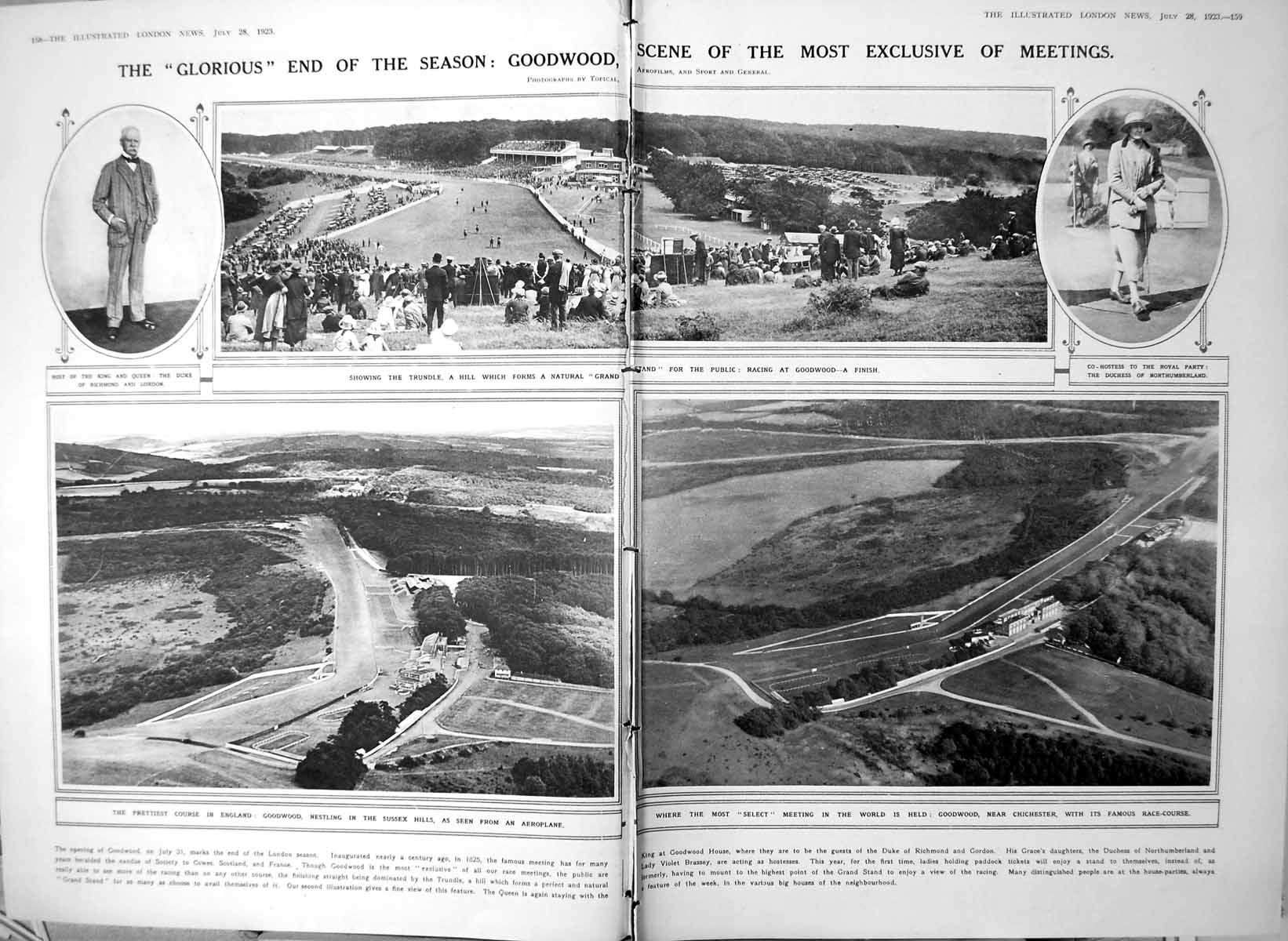 Antique Old Print Damaged Goodwood Racecourse The Trundle Aerial View 1923