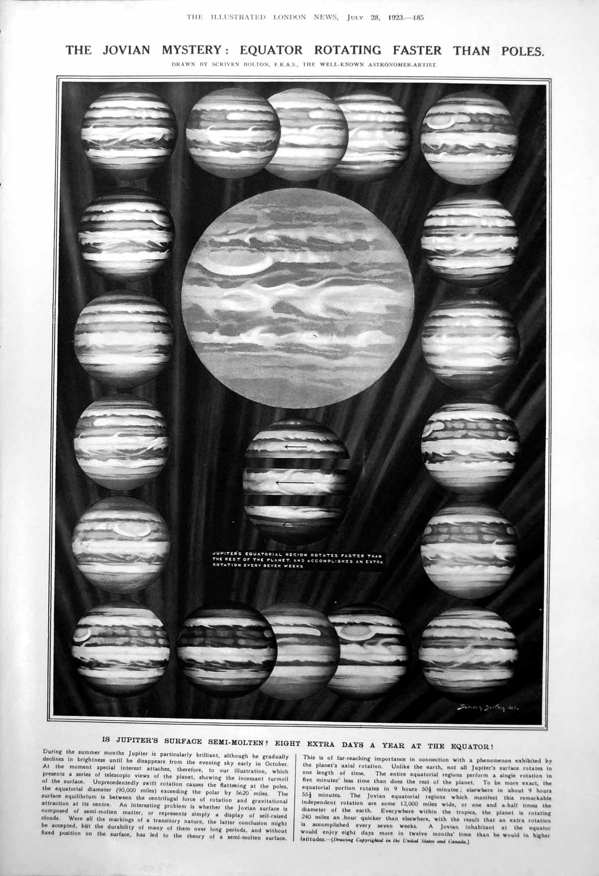 Old Print S Bolton Jovian Mystery Jupiters Rotation Moleskin Sable 1923 20th