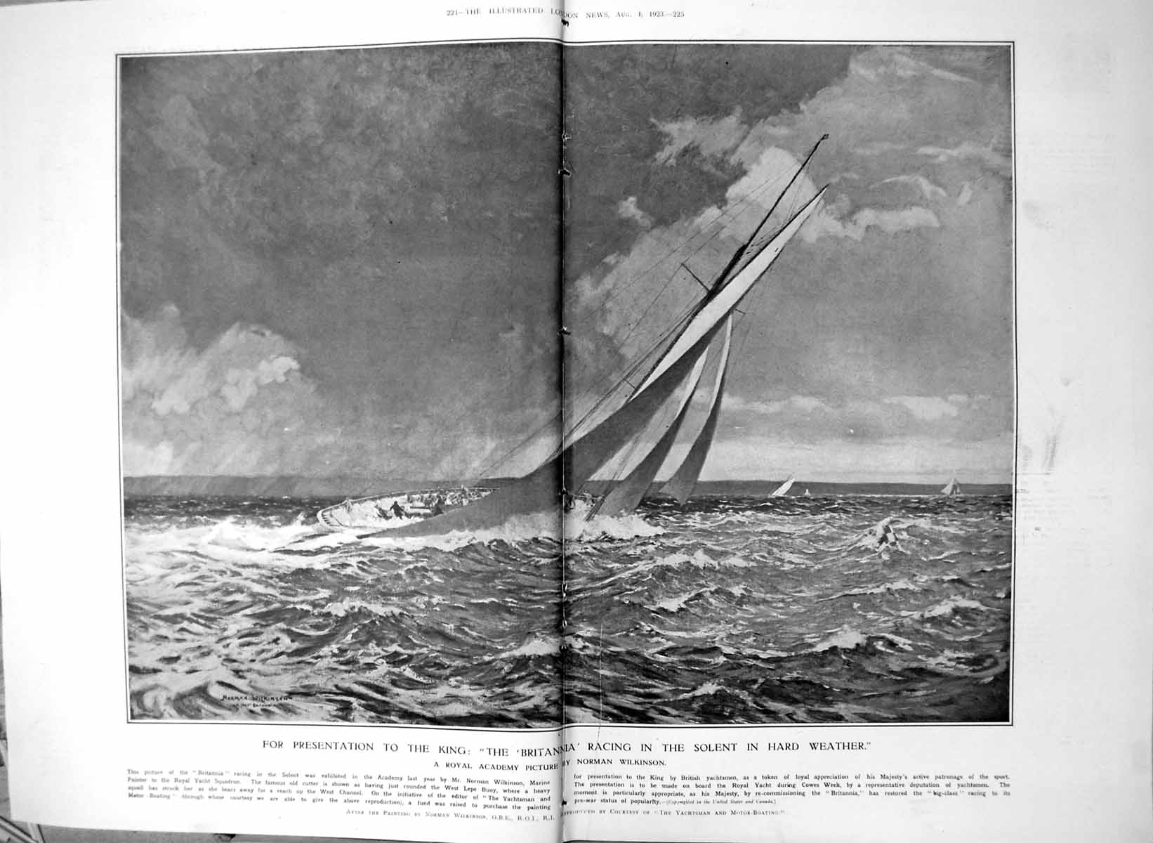 Old Britania Racing Solent Hard Weather Painting Wilkinson Colour 1923 20th