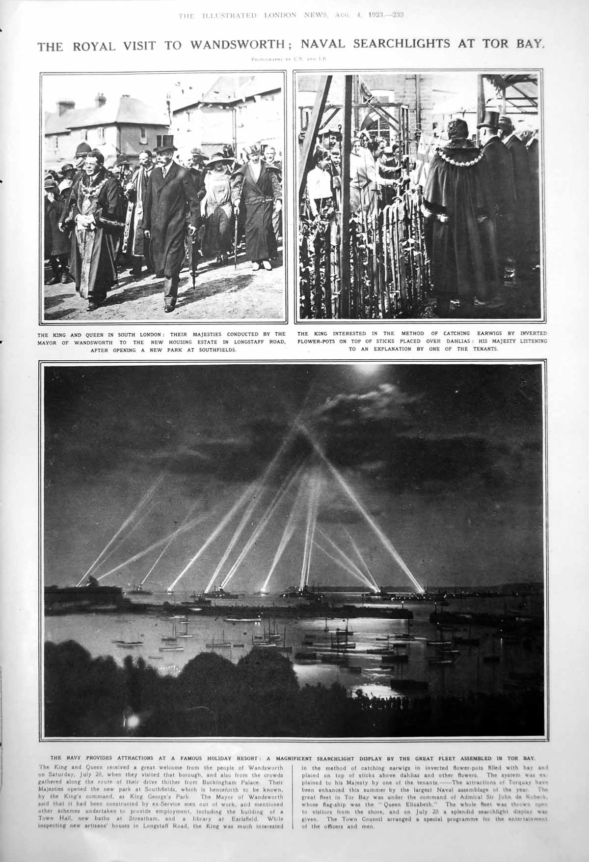 Old Print Royal Visit Wandsworth Searchlight Display Burberry Wraps 1923 20th
