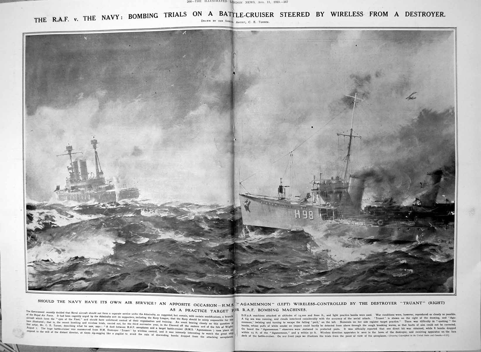 Old Print Agamemnon Wireless Trials Truant Damaged Octopus Lobster 1923 20th