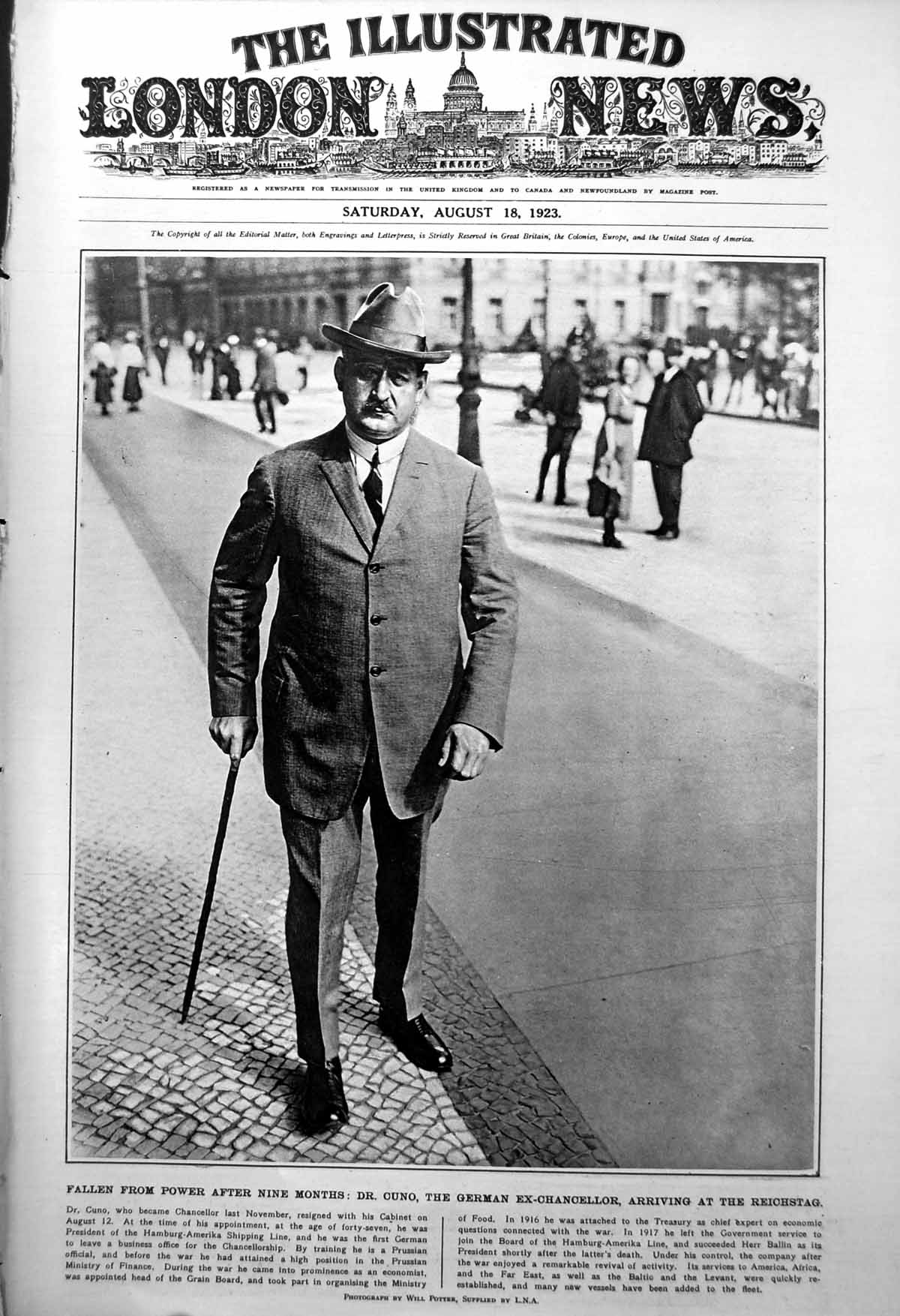 Old Dr. Cuno German Ex-Chancellor Britain'S Material Damage Ships 1923 20th